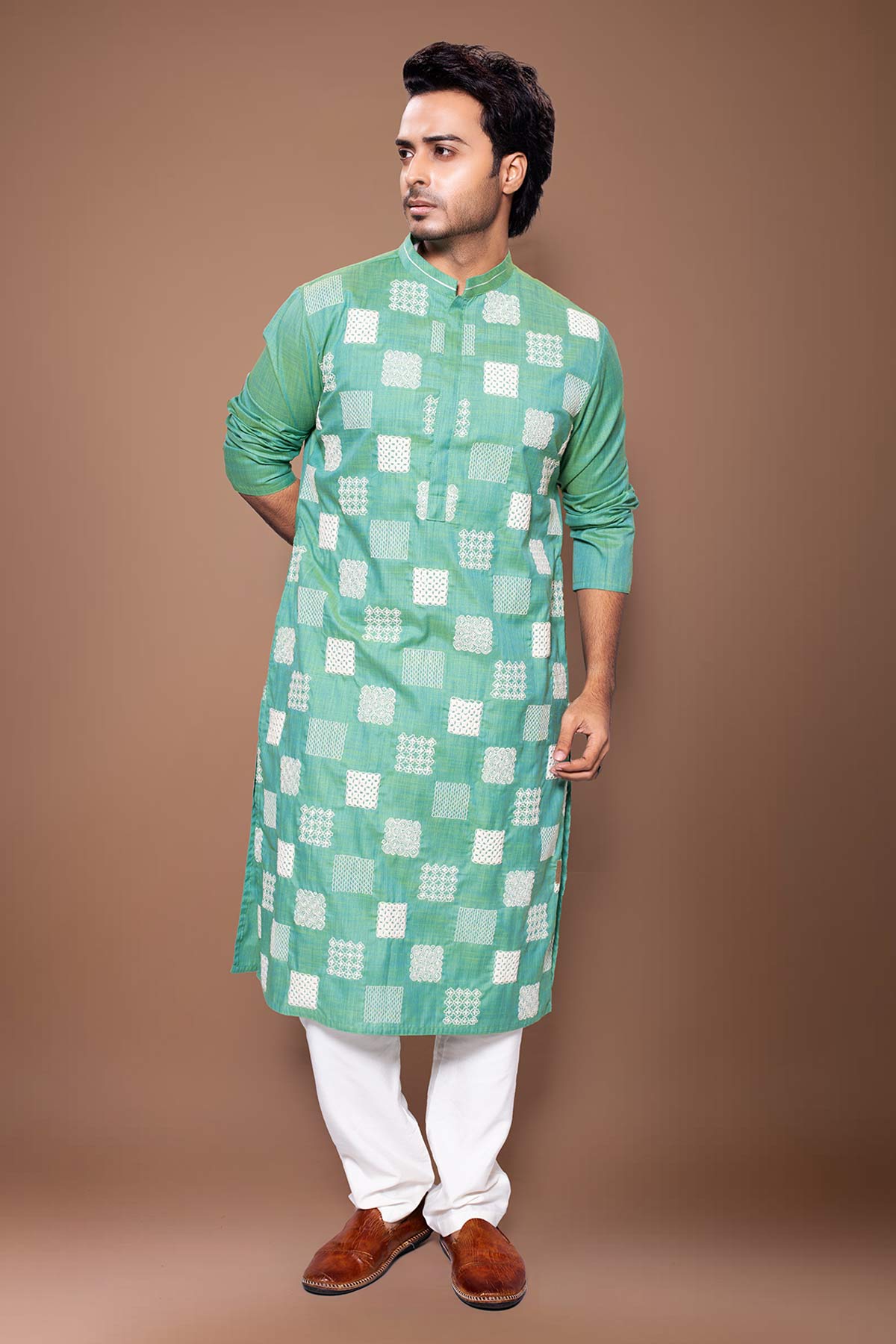 Buy Green Boxes Cord Kurta & Pants for men by Priyanka Haralalka online available at scrollnshops