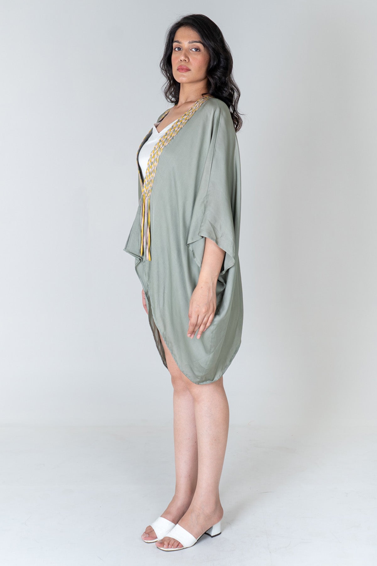 Green Braid Asymmetrical Cape