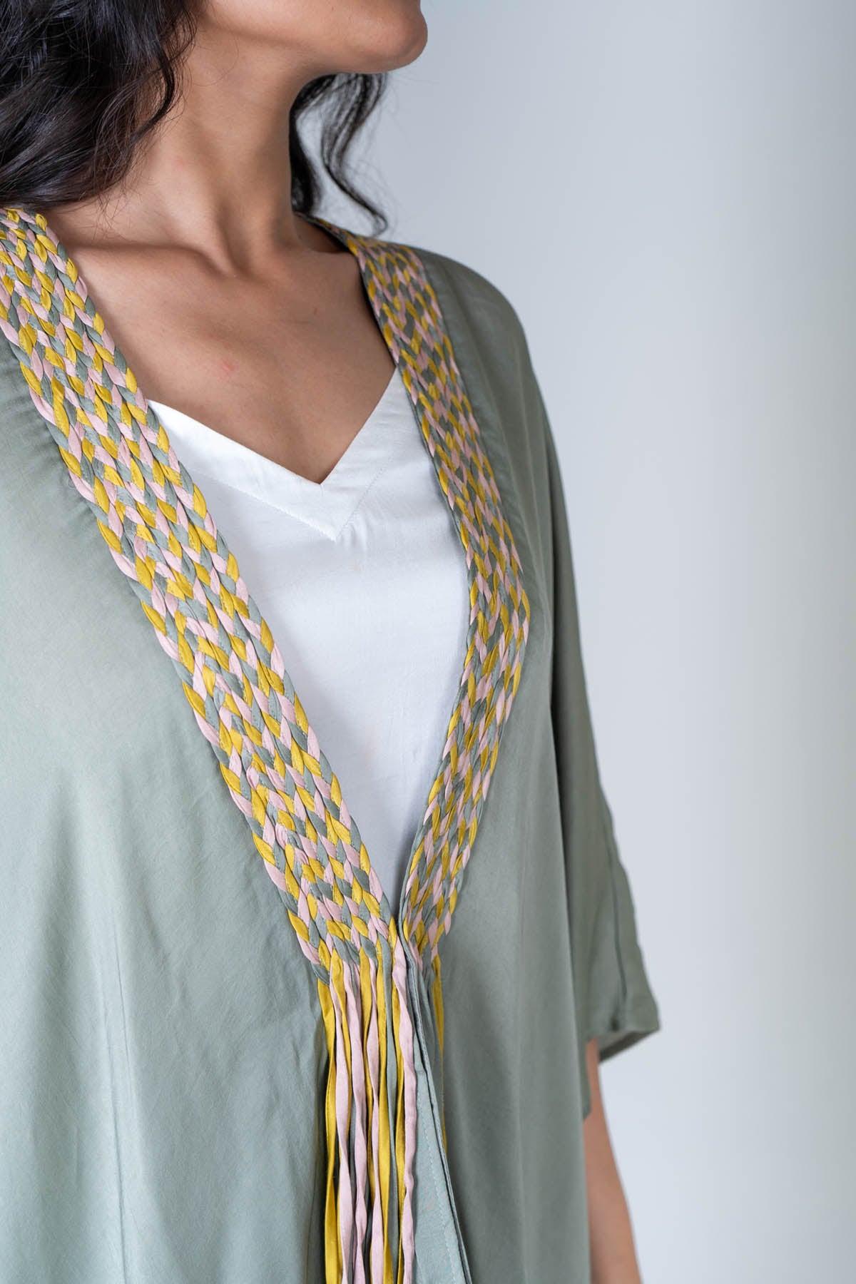 Green Braid Asymmetrical Cape