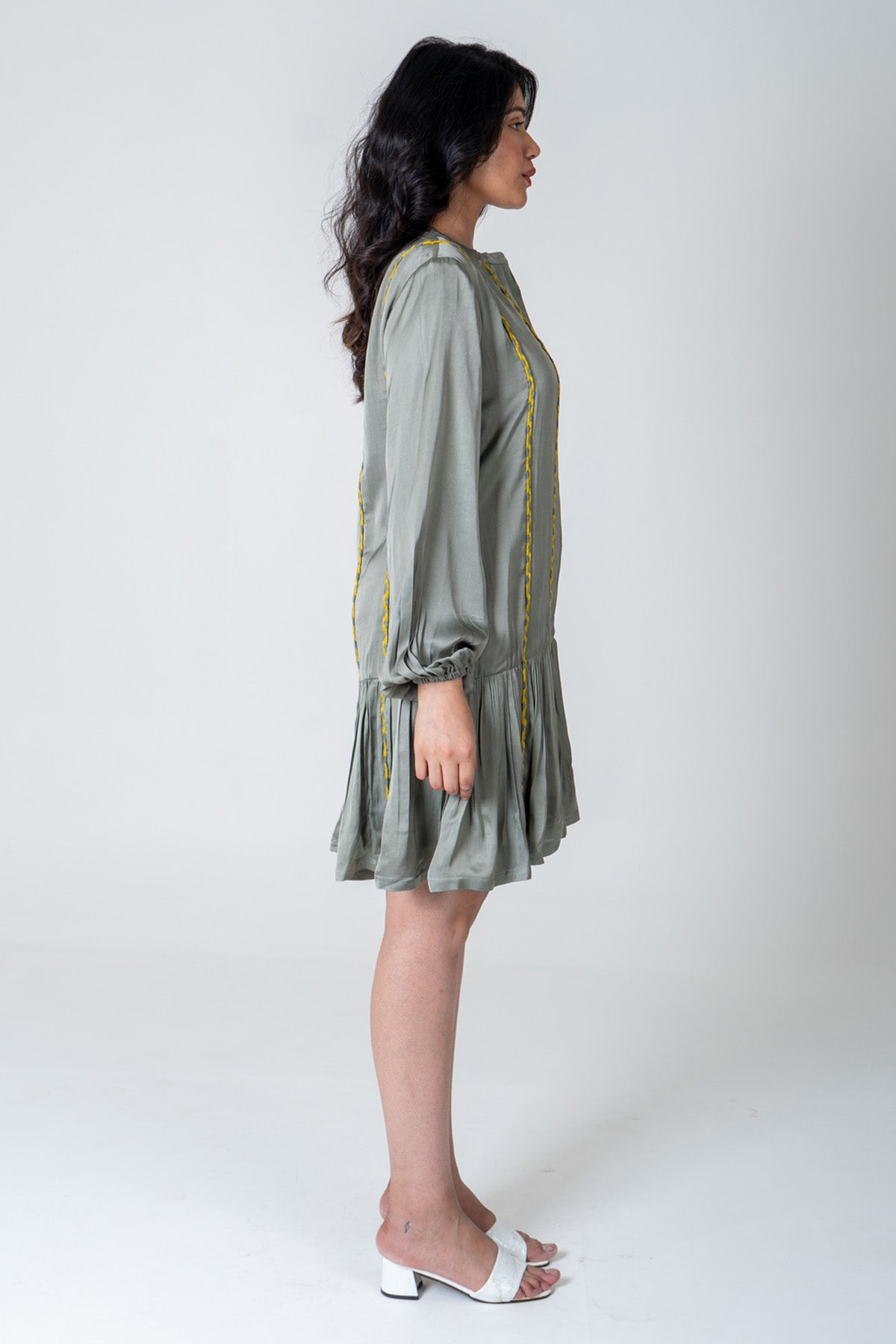 Green Braided Gathered Dress