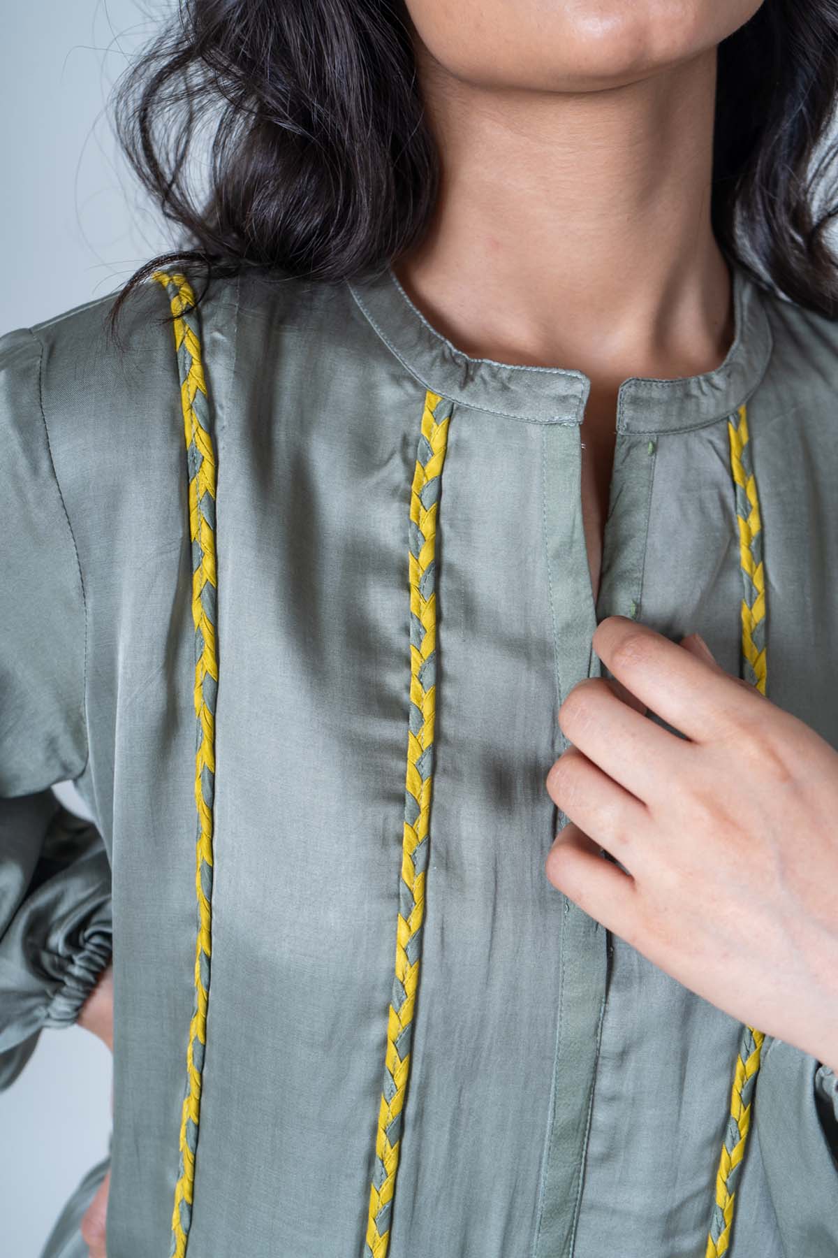 Green Braided Gathered Dress