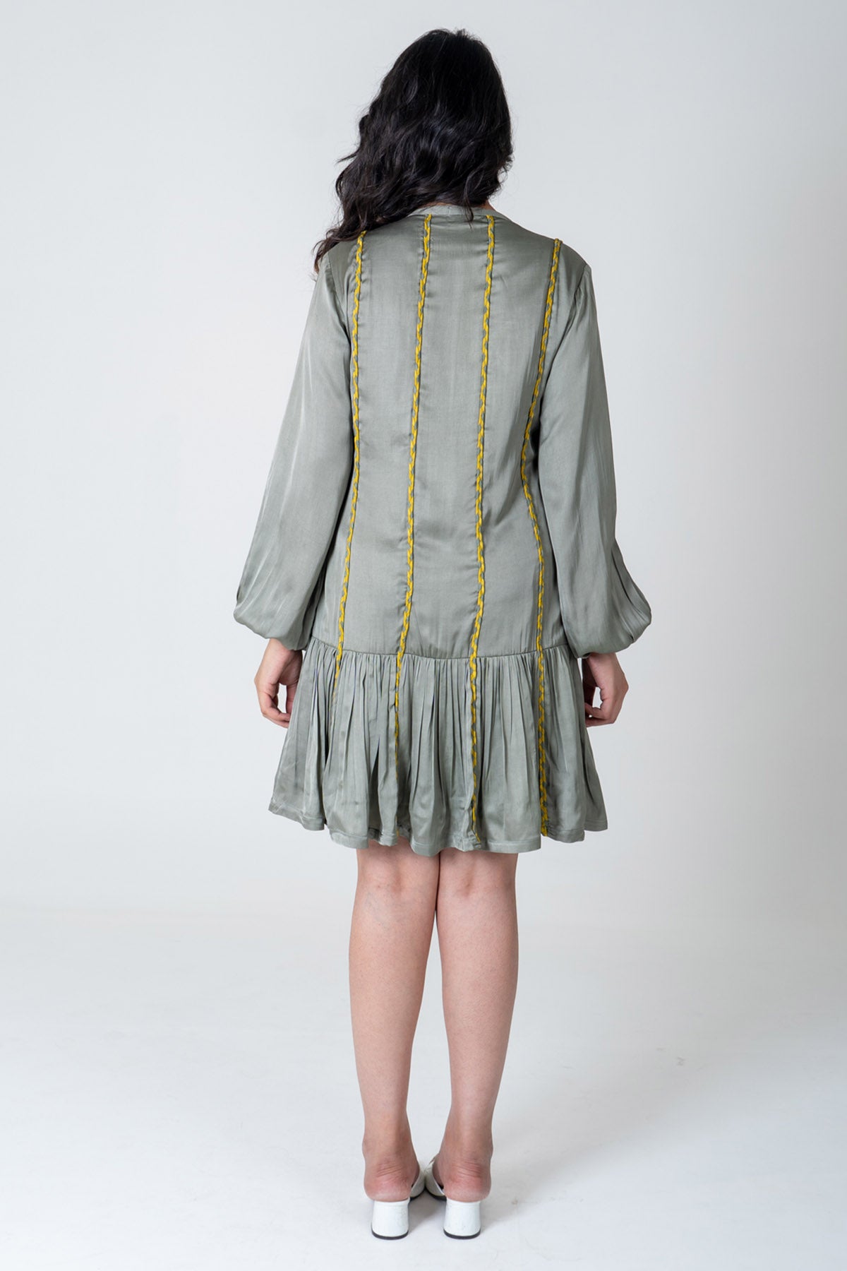 Green Braided Gathered Dress