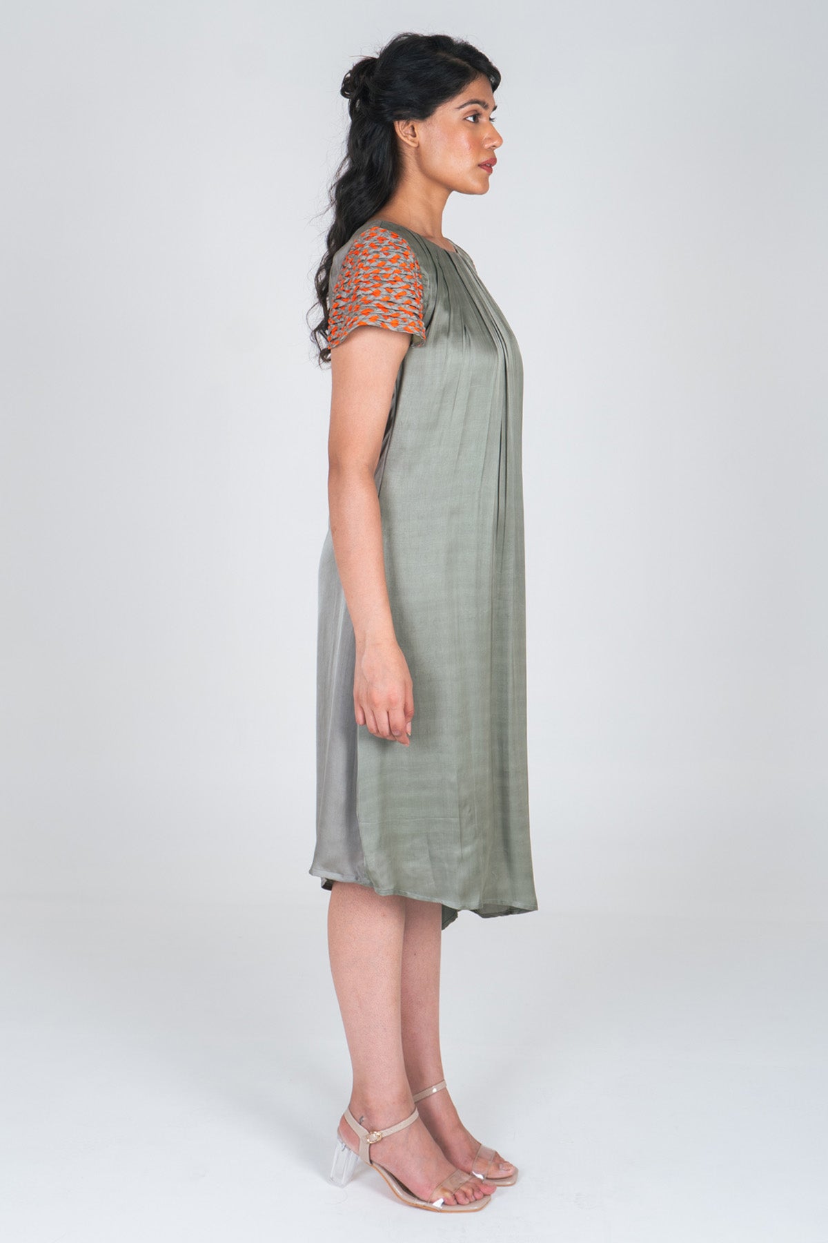 Green Braided Sleeves Dress