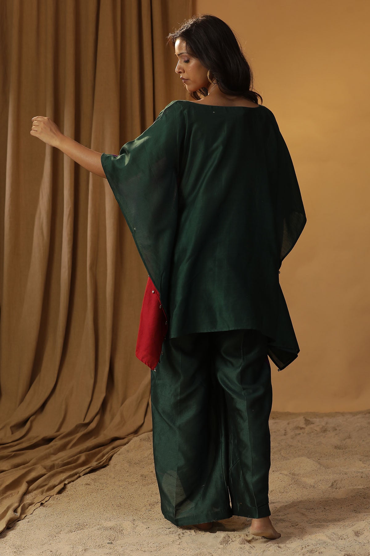 Green Butterfly Print Kaftan Set