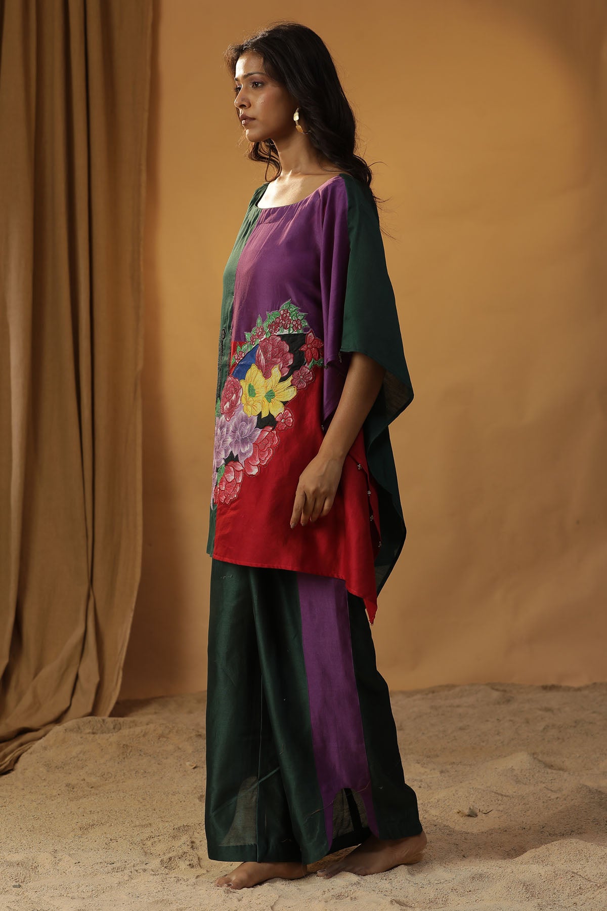 Green Butterfly Print Kaftan Set