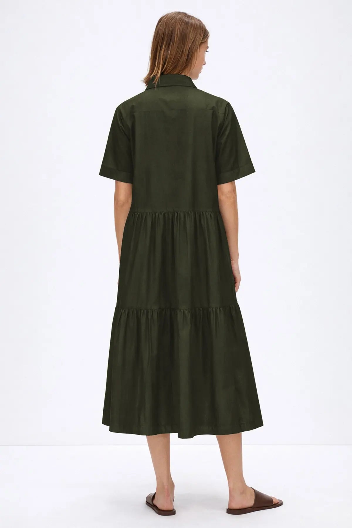 Green Button Tiered Midi Dress