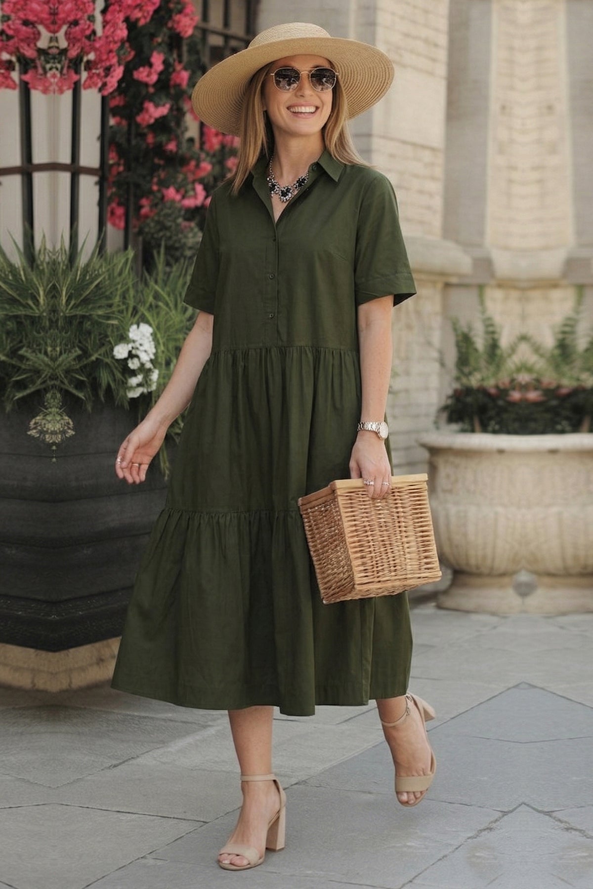 Buy Green Button Tiered Midi Dress for women by Sneha B online available at scrollnshops