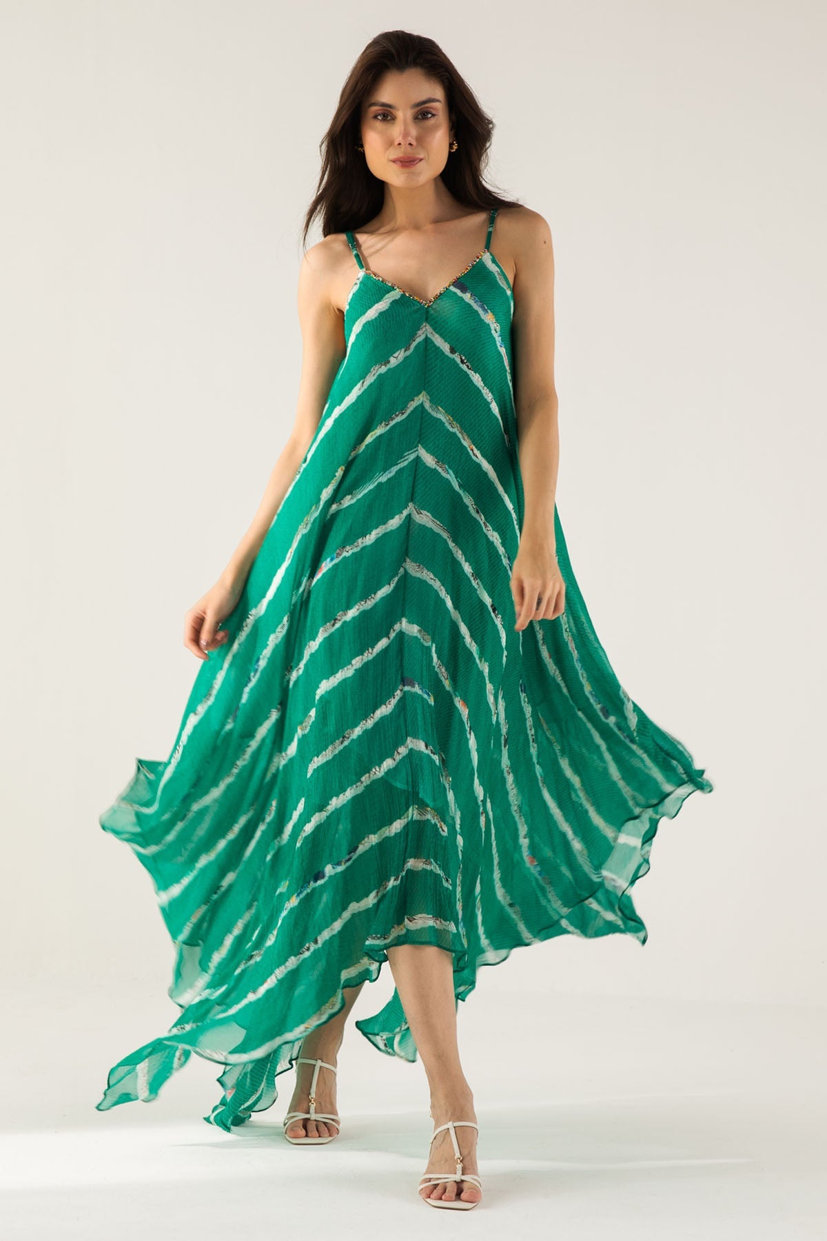 Reena Sharma Green Cami Asymmetric Dress For Women Online at ScrollnShops