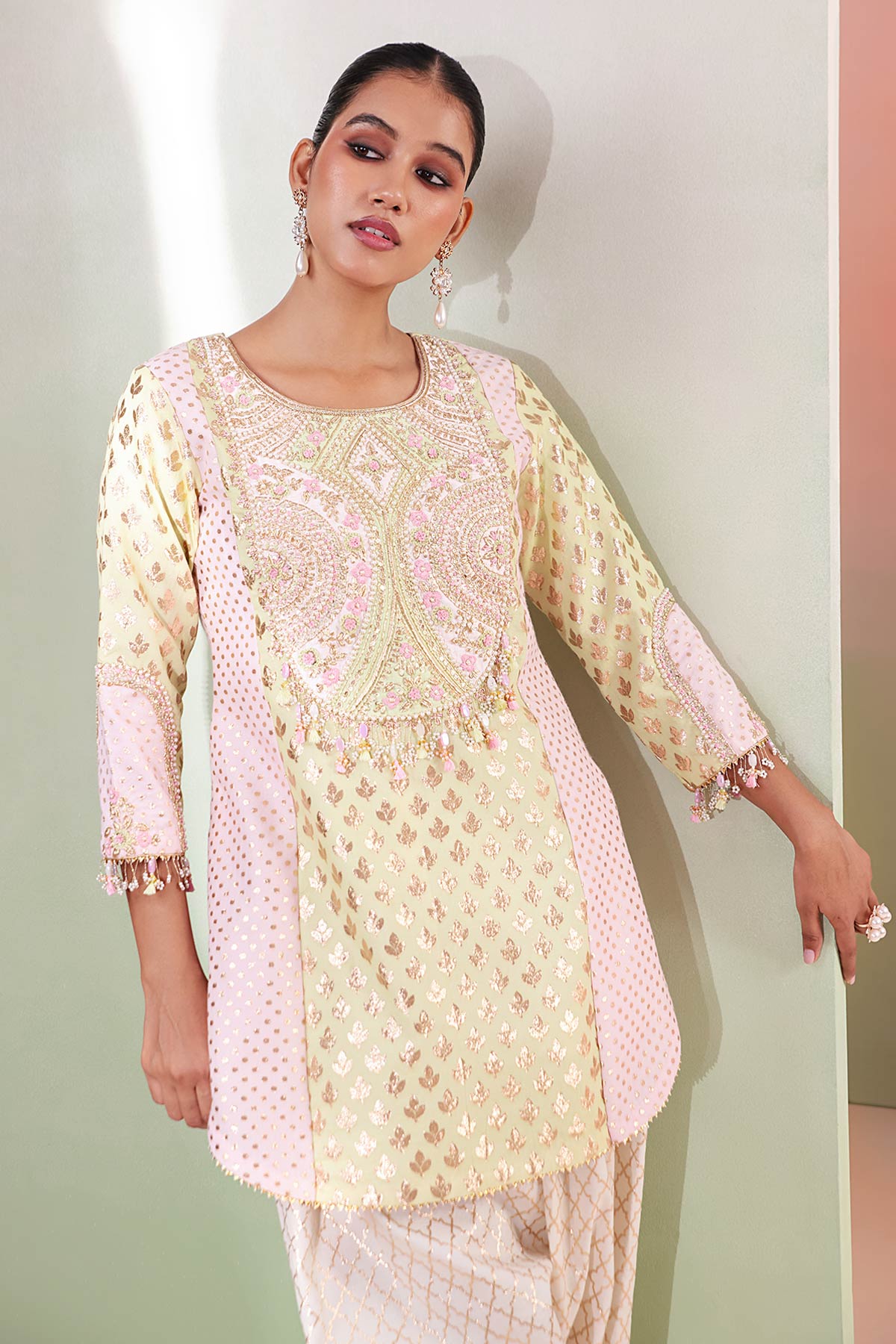 Green Chanderi Dabka Kurta Set