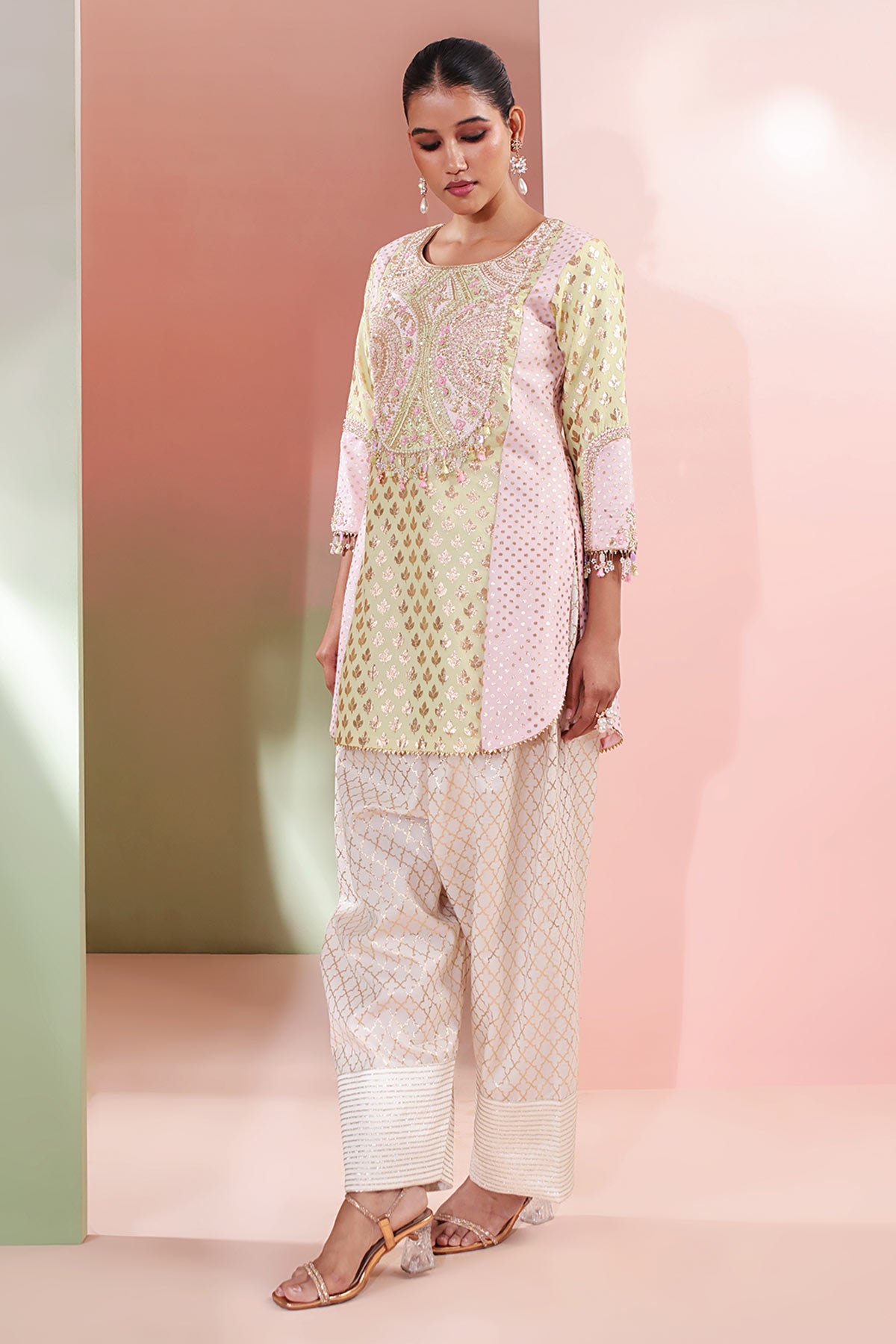 Green Chanderi Dabka Kurta Set