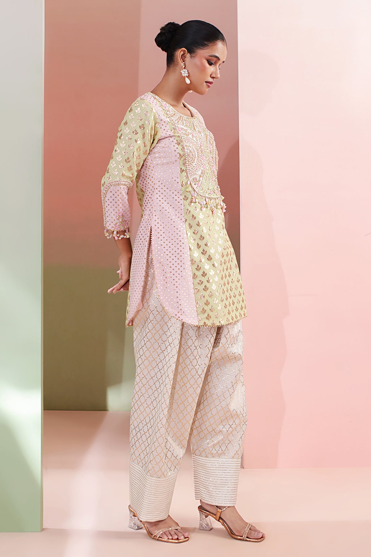 Green Chanderi Dabka Kurta Set