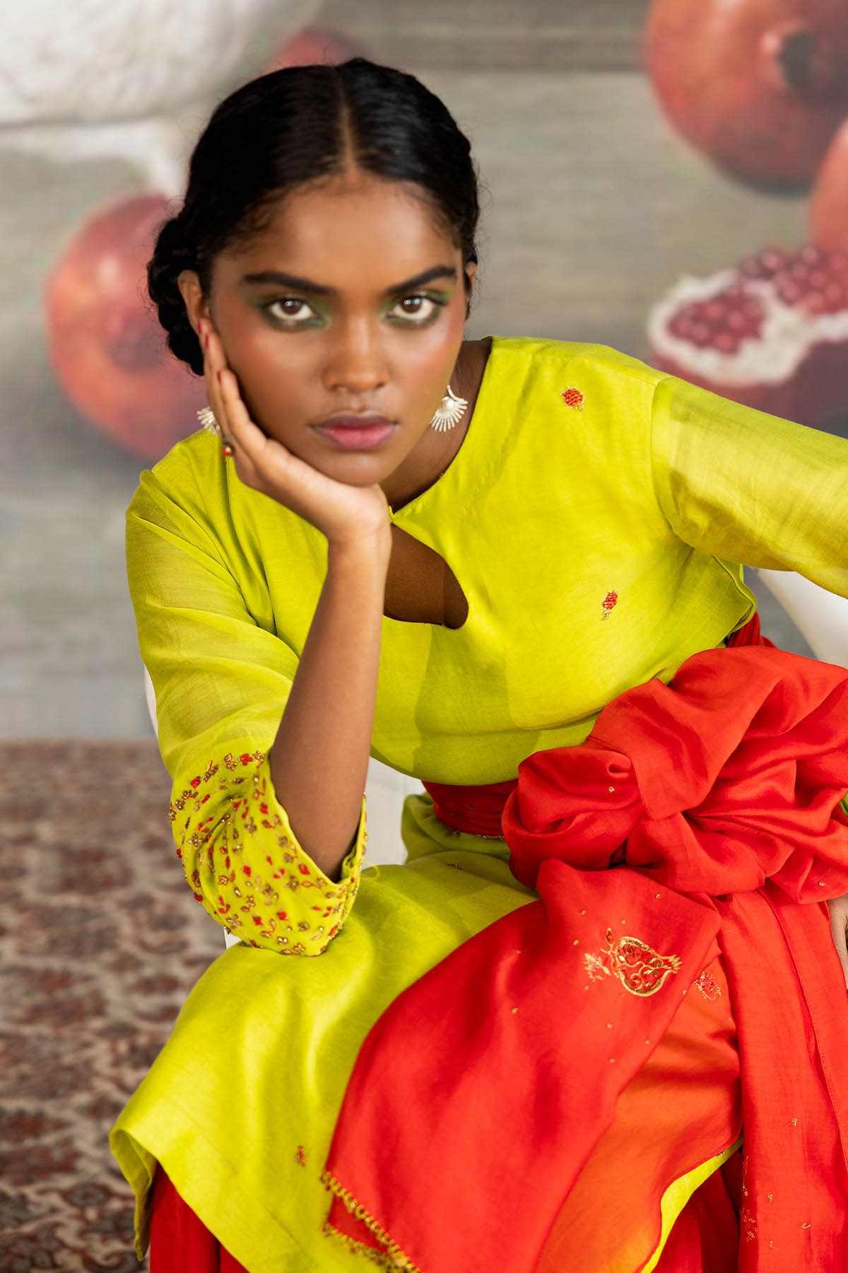 Green Chanderi Embroidered Kurta