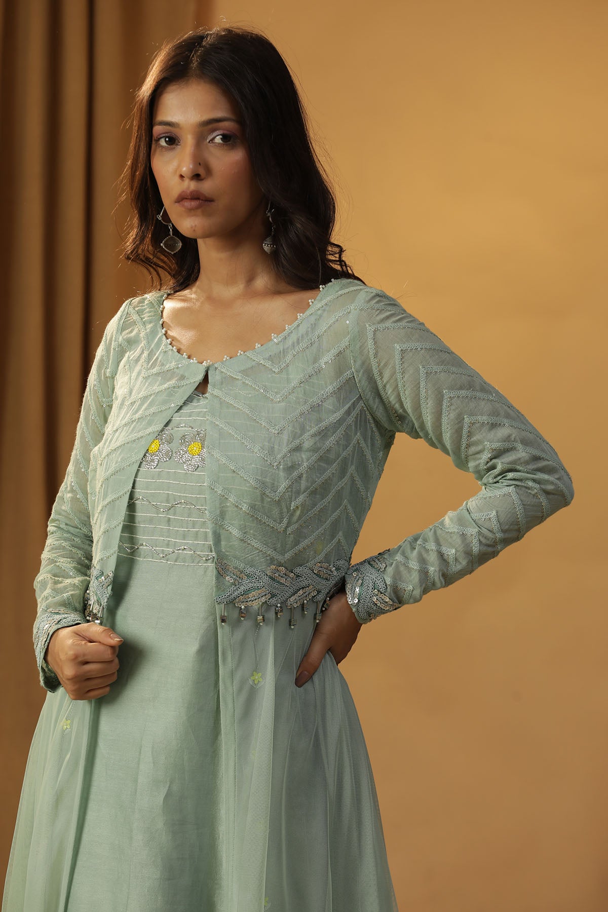 Green Chanderi Jacket & Dress