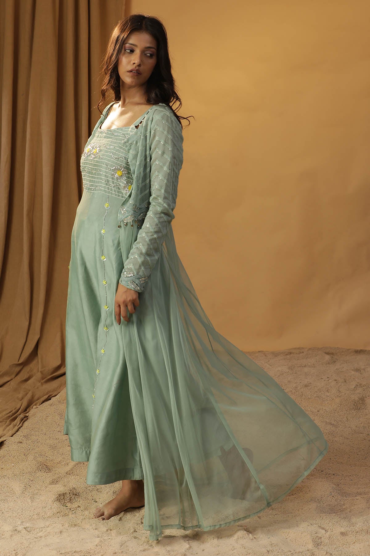 Green Chanderi Jacket & Dress