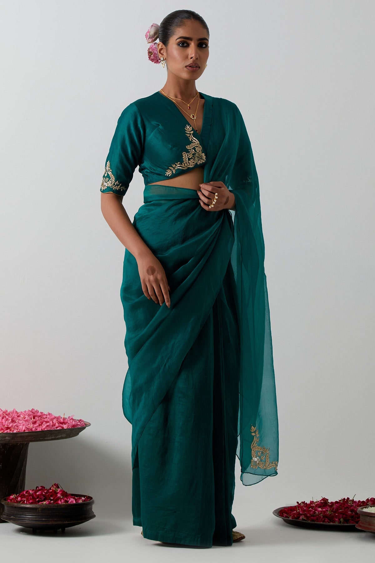 Buy Green Chanderi & Katan Saree  for women by Vinusto online available at scrollnshops