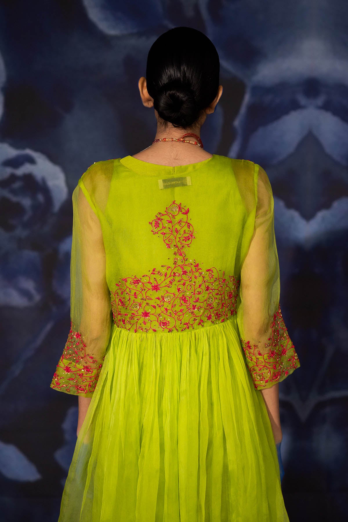 Green Chanderi Long Flared Top