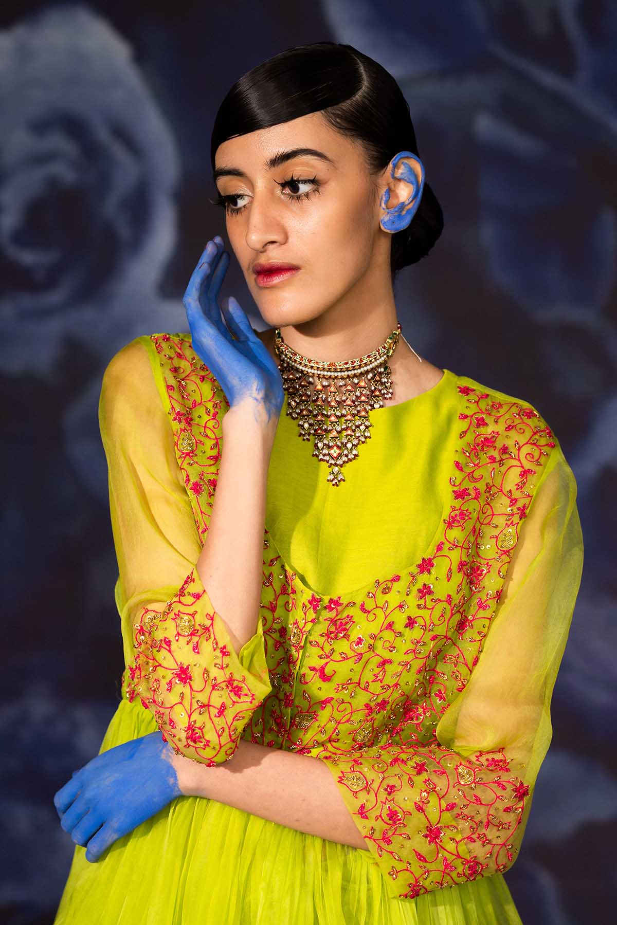 Green Chanderi Long Flared Top