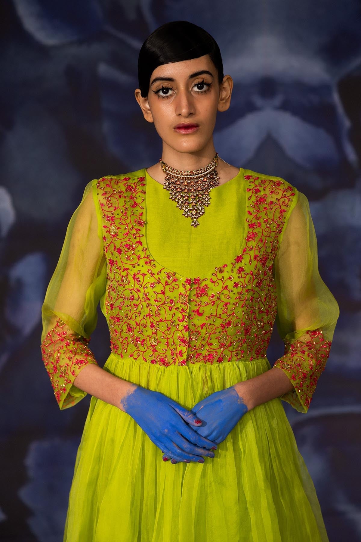 Buy Green Chanderi Long Flared Top by Journal by Pranay for women online at ScrollnShops