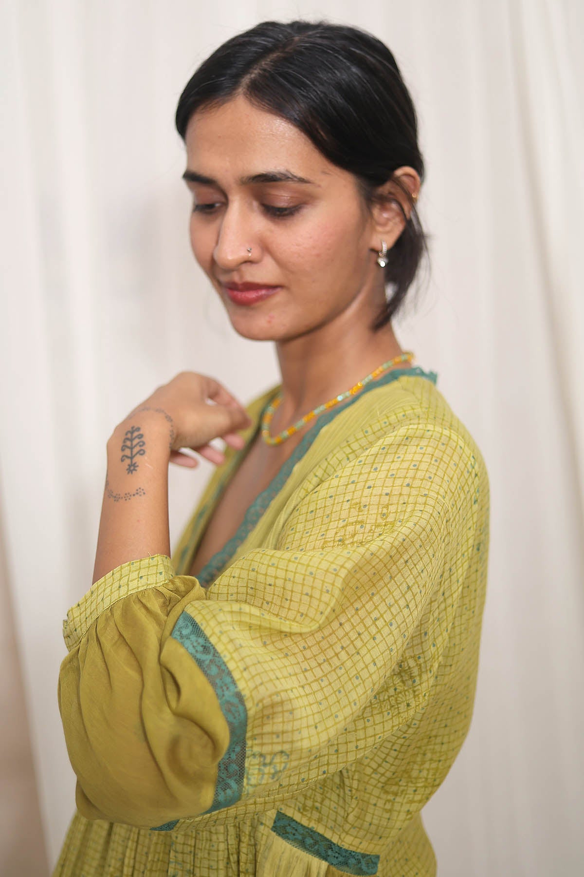 Green Chanderi Mul Kurta Set