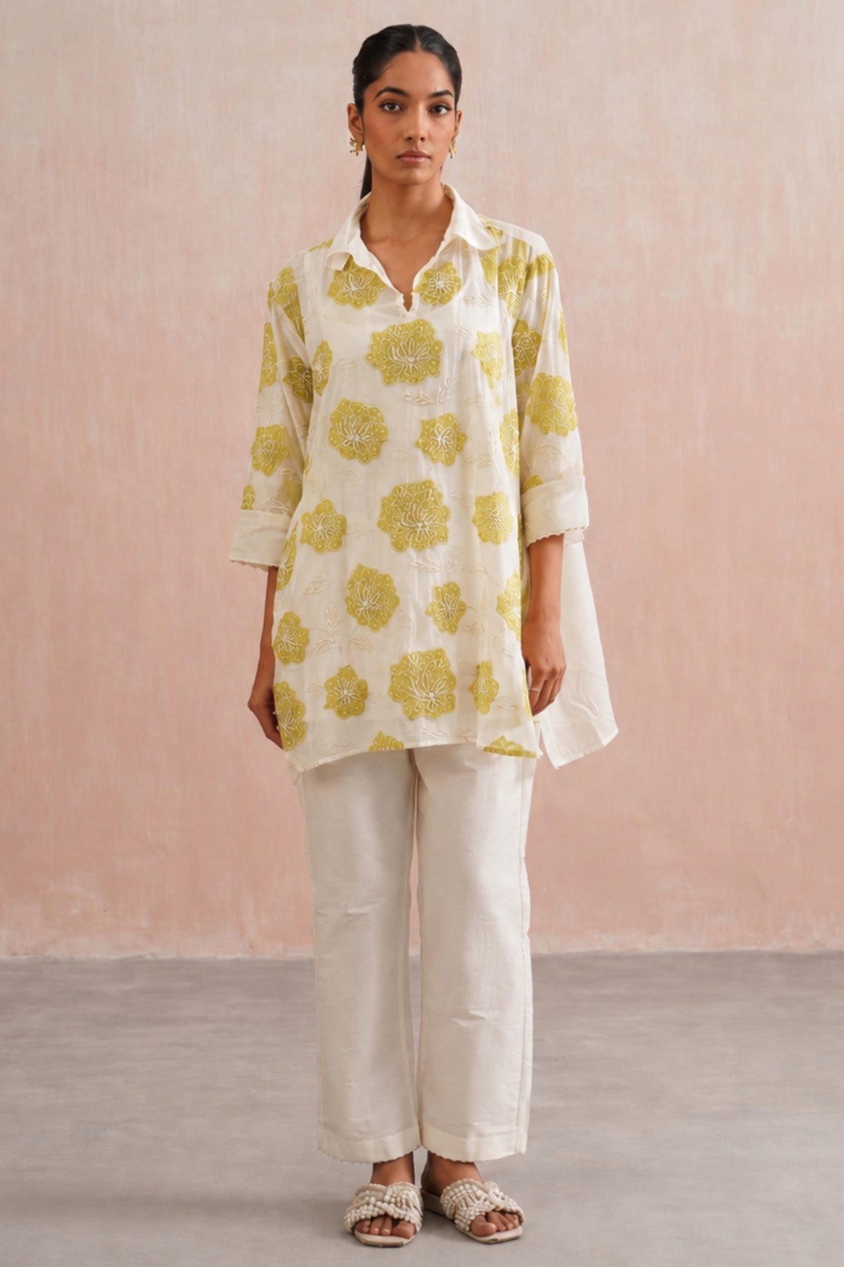 Buy Green Chanderi Pearl Kurta Set for women by Ugna by Unnati online available at scrollnshops