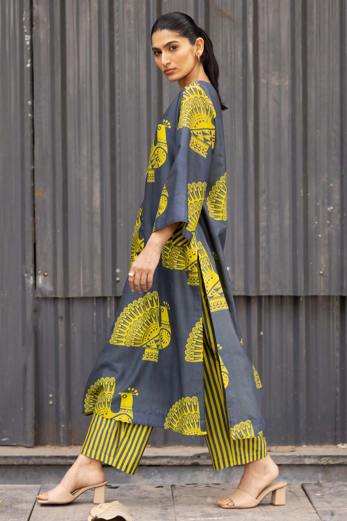 Green Chanderi Printed Kurta Set