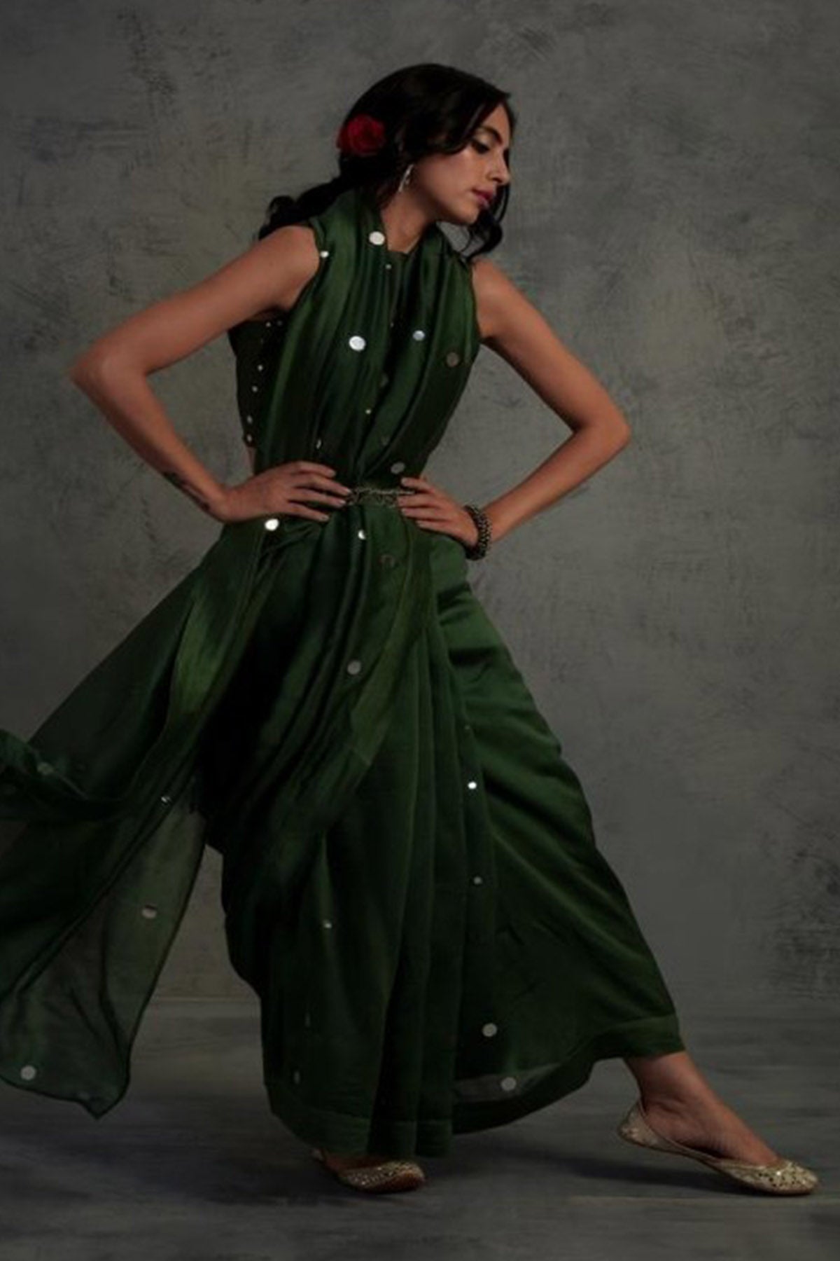 Green Chanderi Saree & Blouse