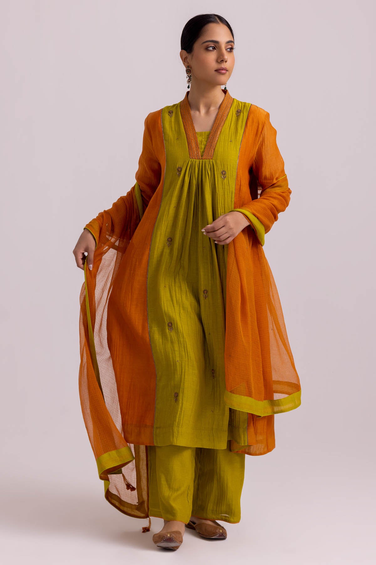 Green Chanderi Sequins Kurta Set