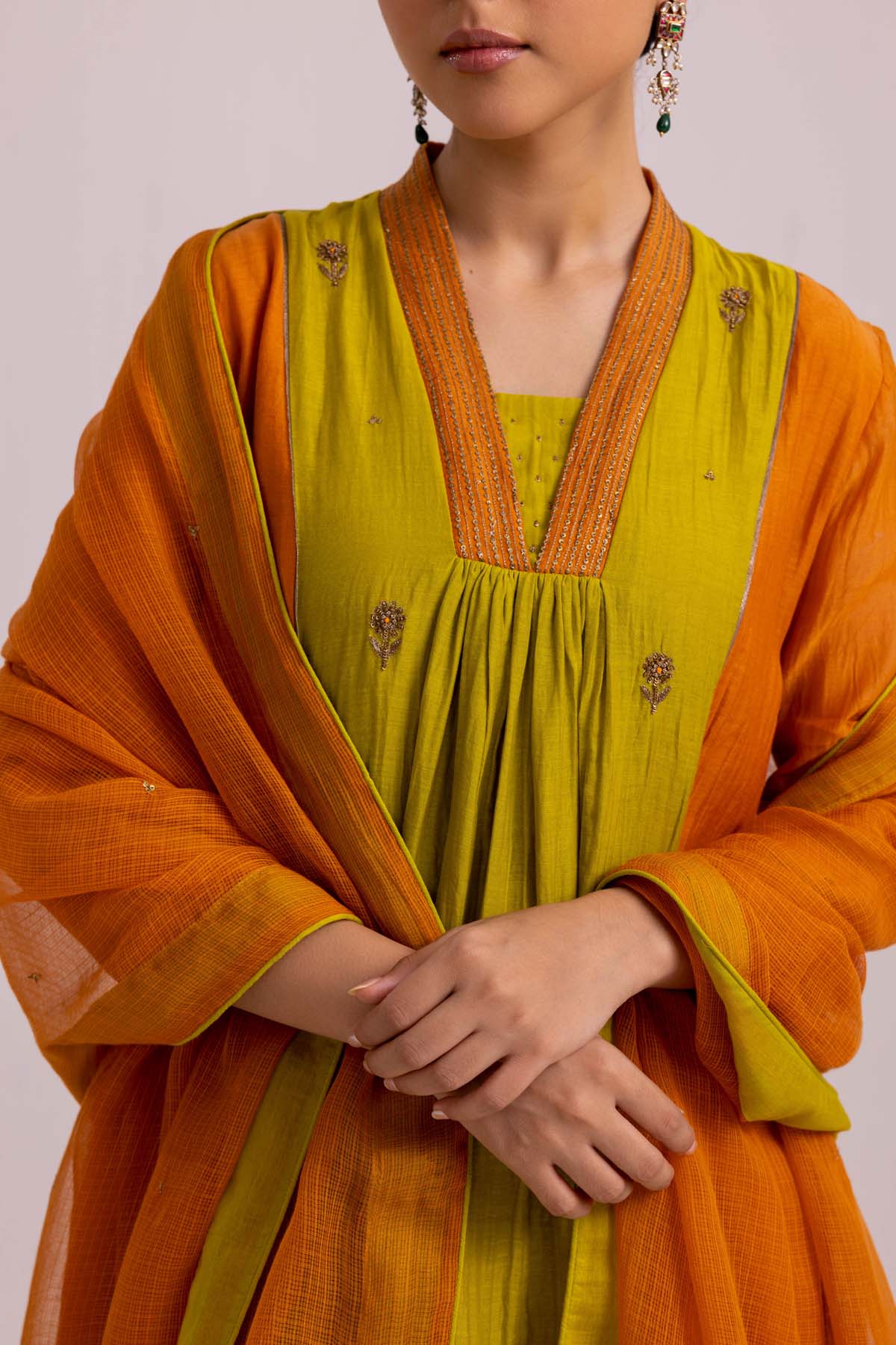 Green Chanderi Sequins Kurta Set