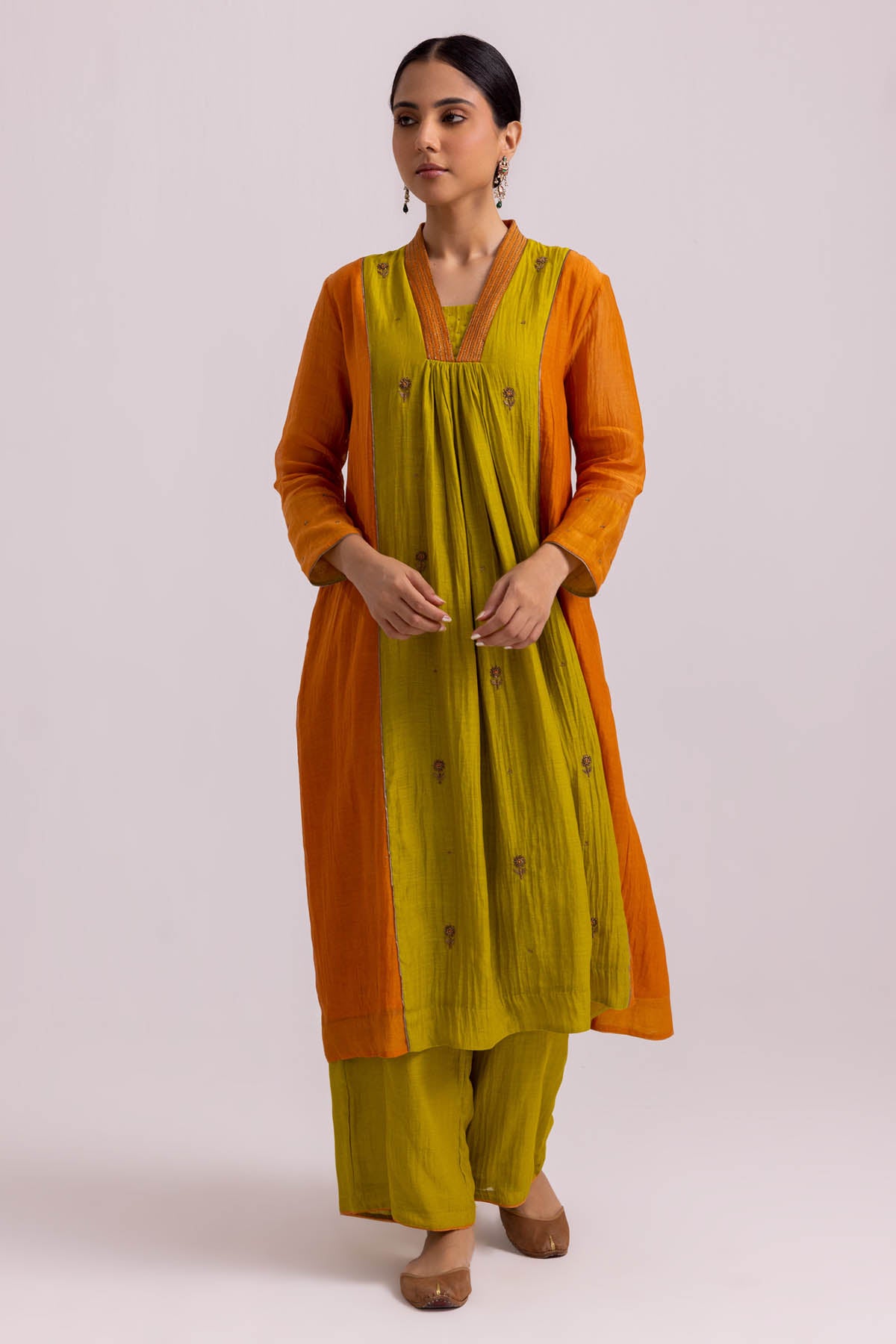 Green Chanderi Sequins Kurta Set
