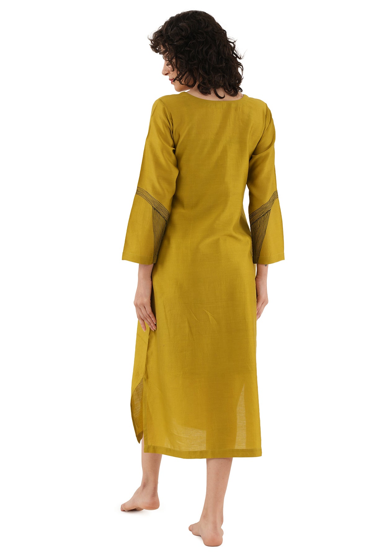 Green Chanderi Silk Midi Dress