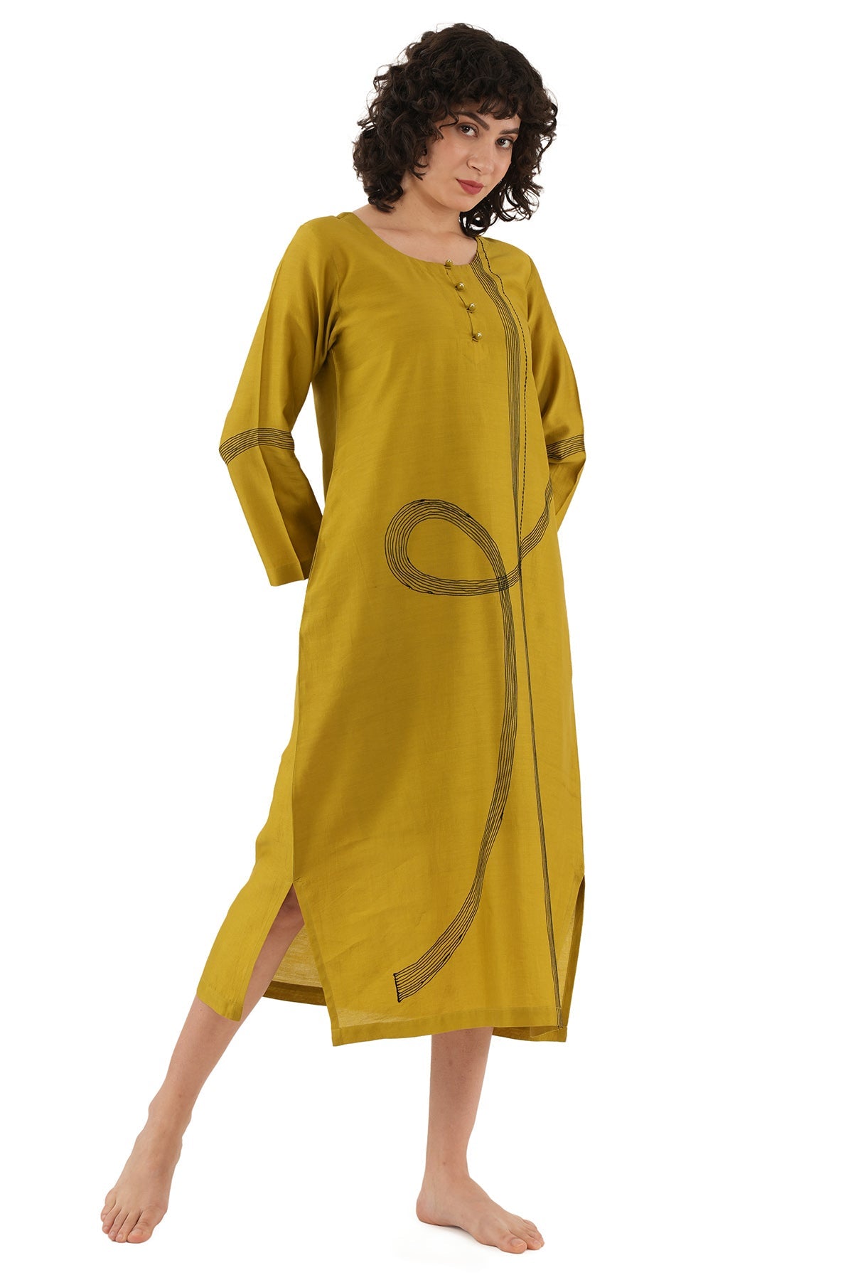 Buy Green Chanderi Silk Midi Dress for women by Khat Clothing online available at scrollnshops