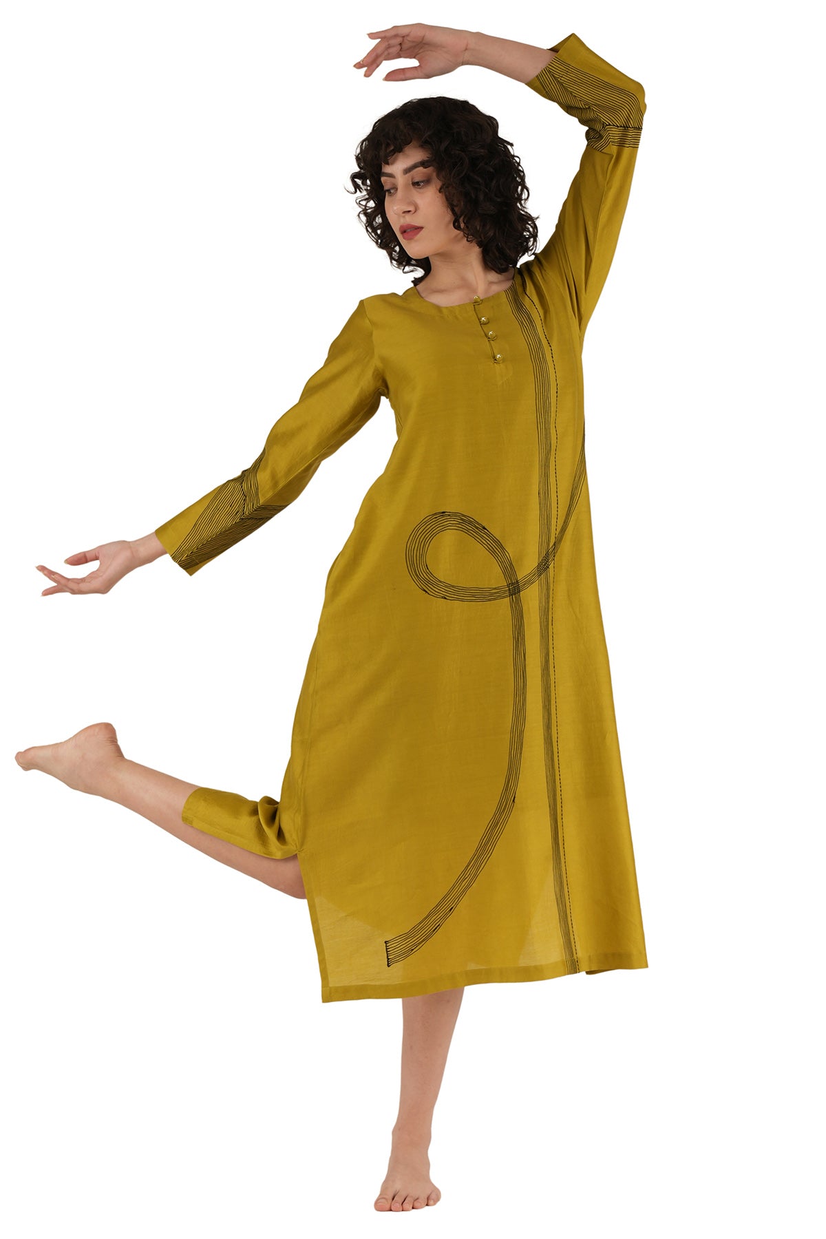 Green Chanderi Silk Midi Dress