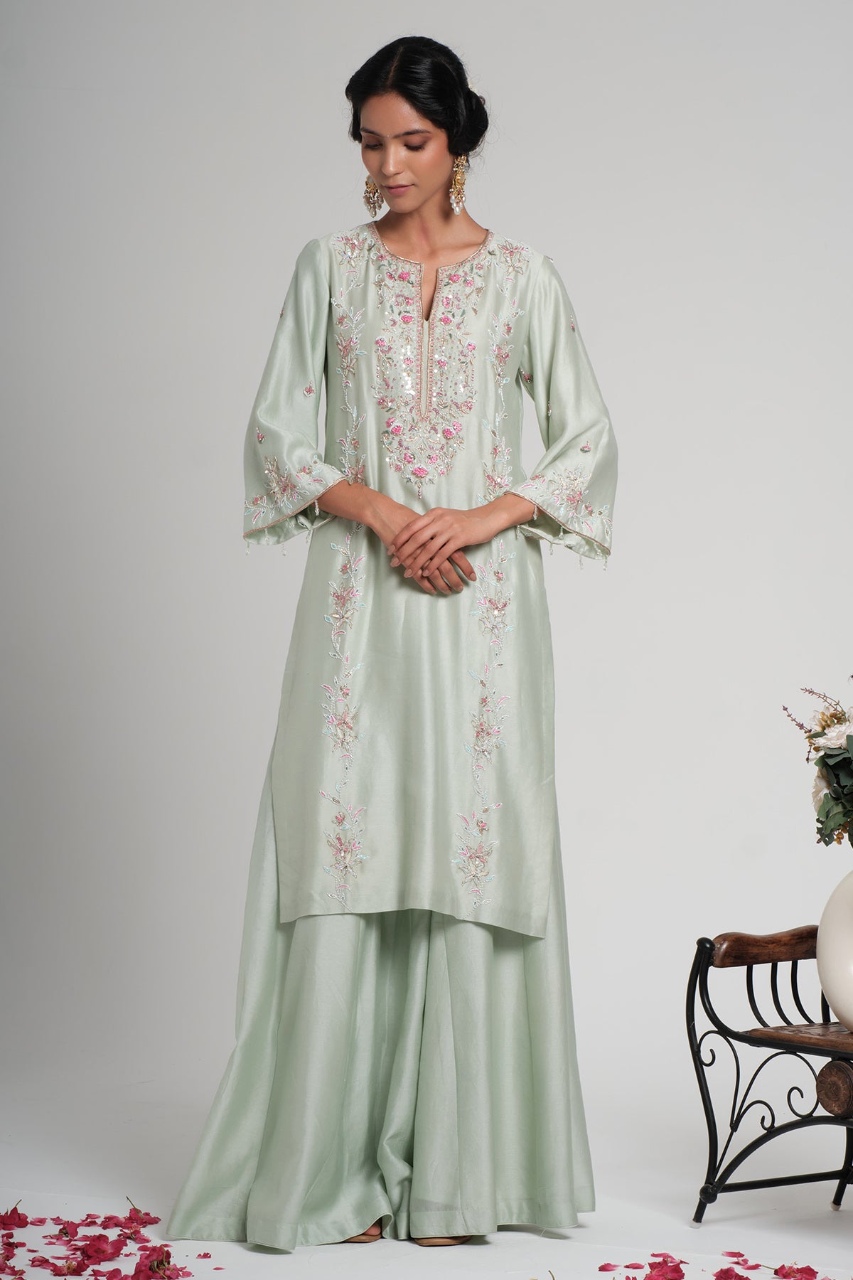 Green Chanderi Silk Sharara Set