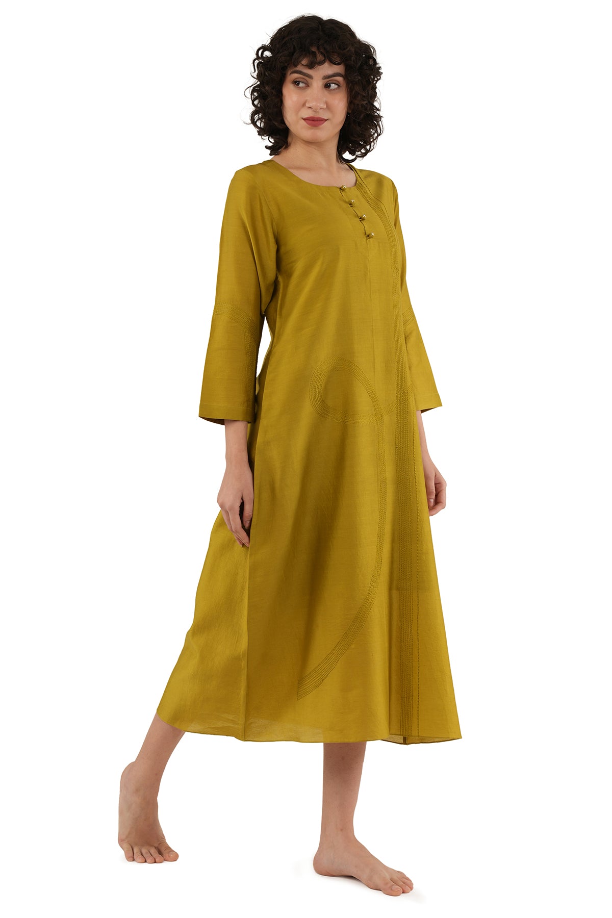 Green Chawal Taka Midi Dress