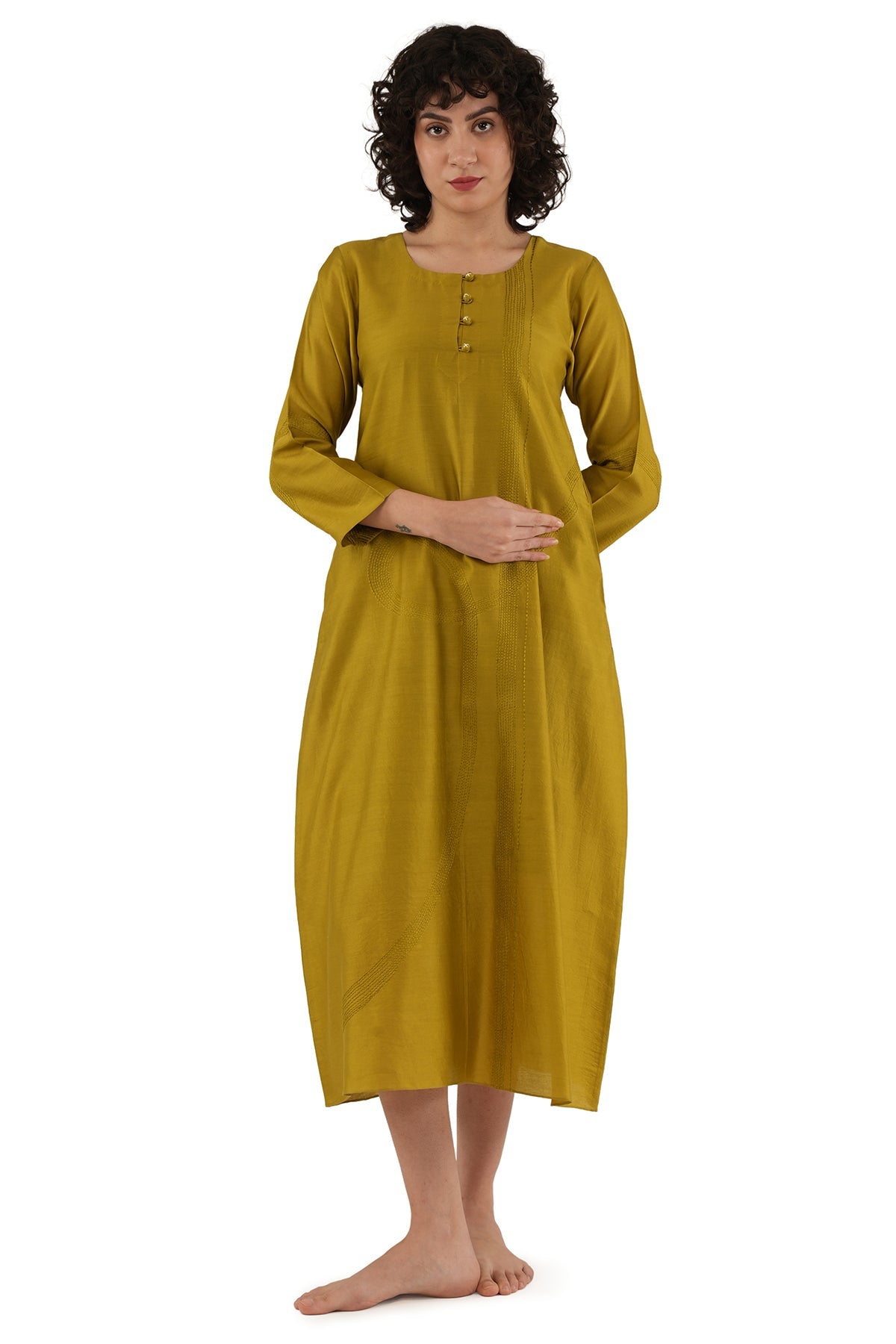 Buy Green Chawal Taka Midi Dress for women by Khat Clothing online available at scrollnshops