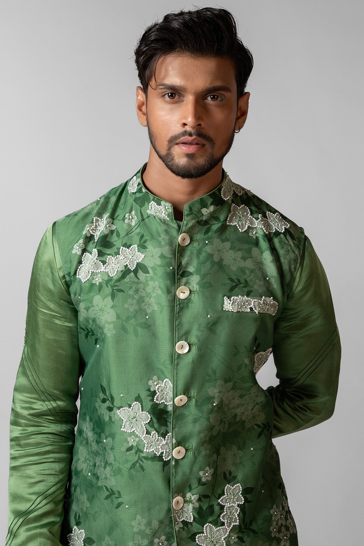 Green Chid Tikki Work Kurta Set