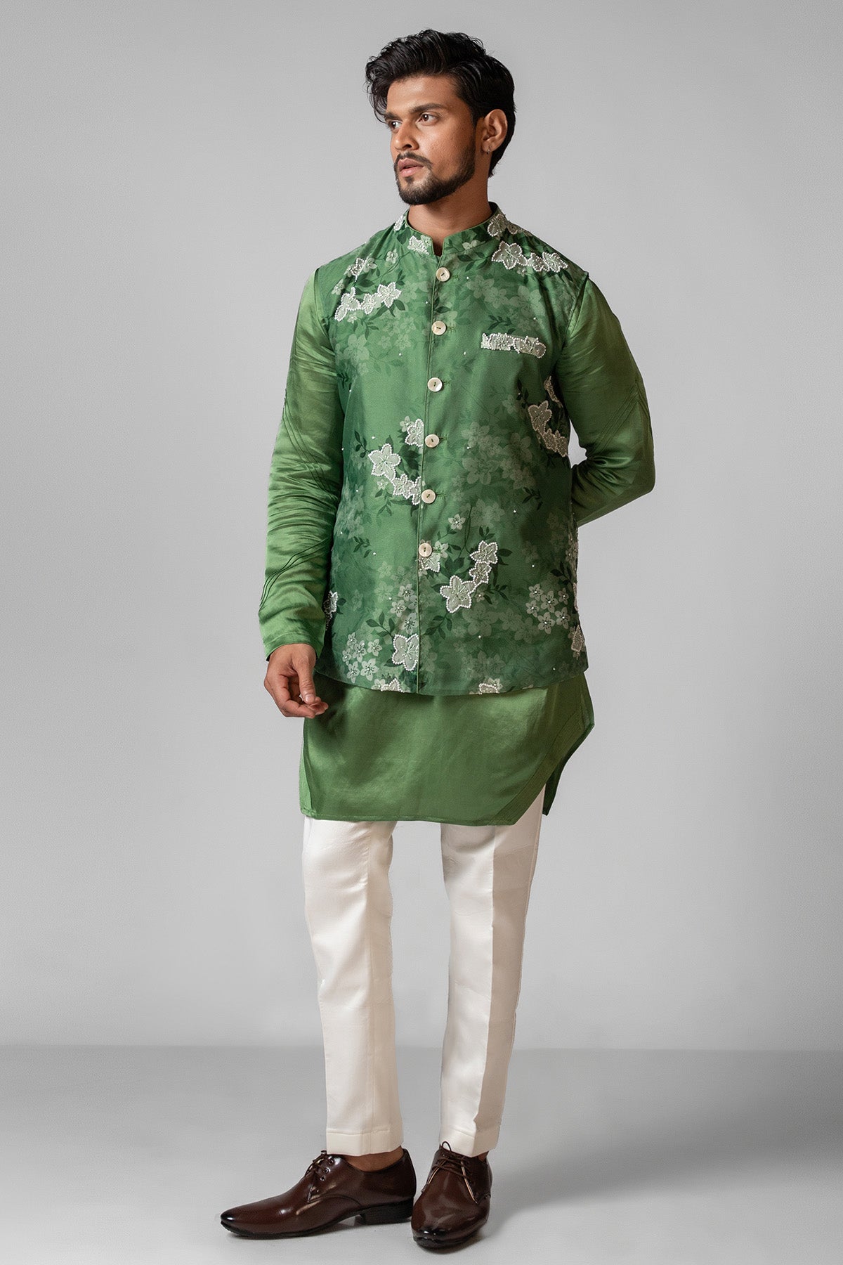 Green Chid Tikki Work Kurta Set