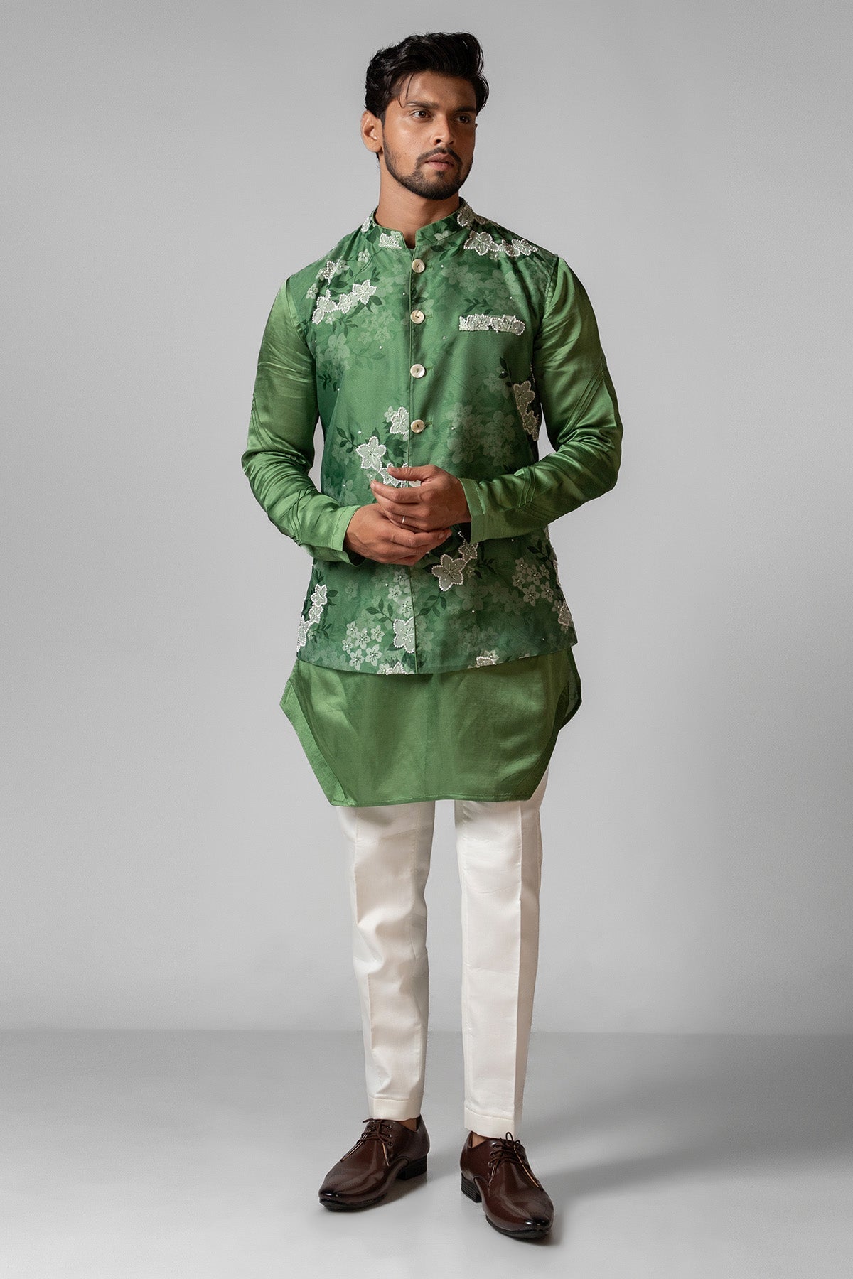 Buy Green Chid Tikki Work Kurta Set for men by Paarsh Atelier online available at scrollnshops