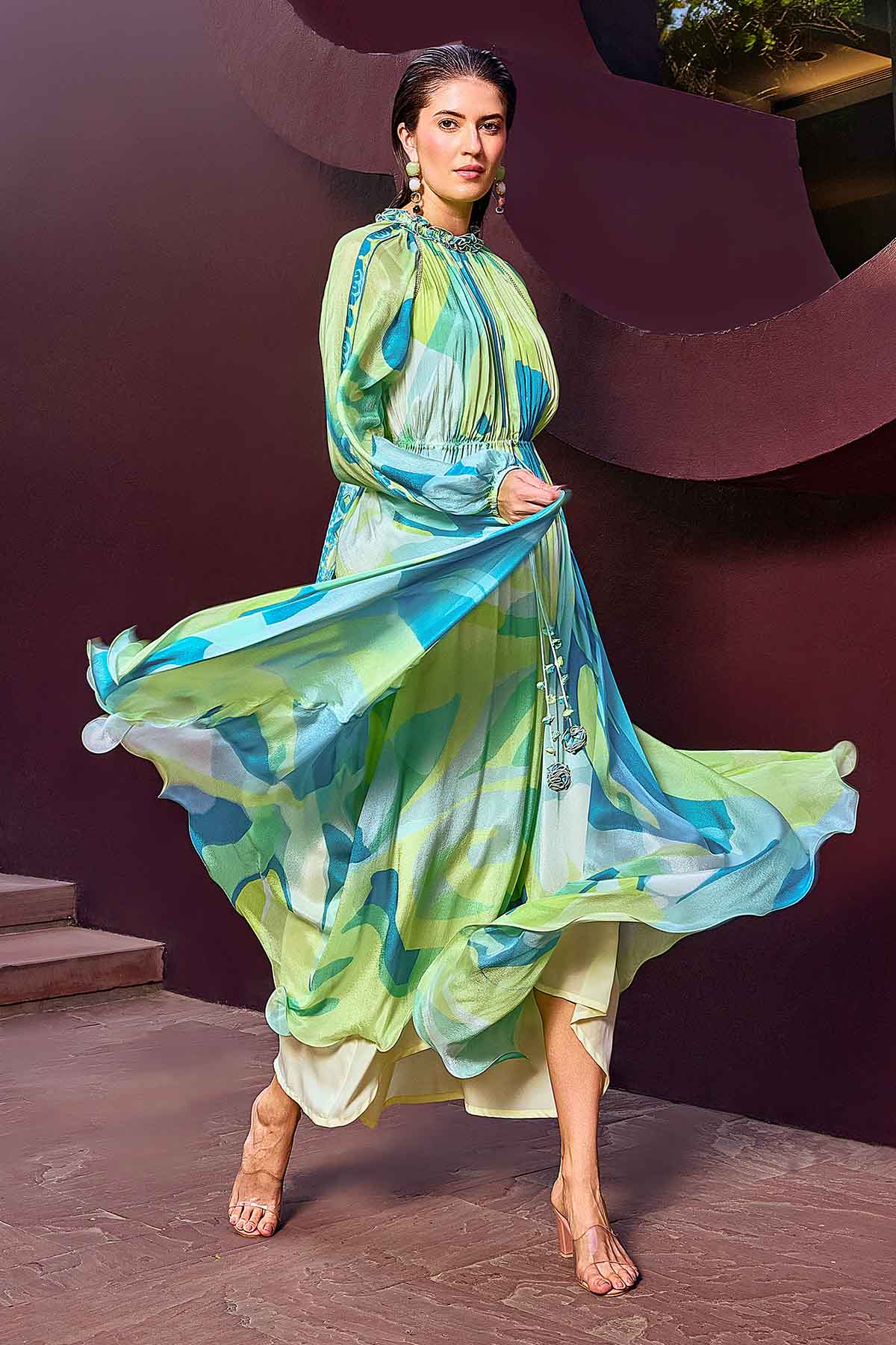 Green Chiffon Asymmetrical Dress