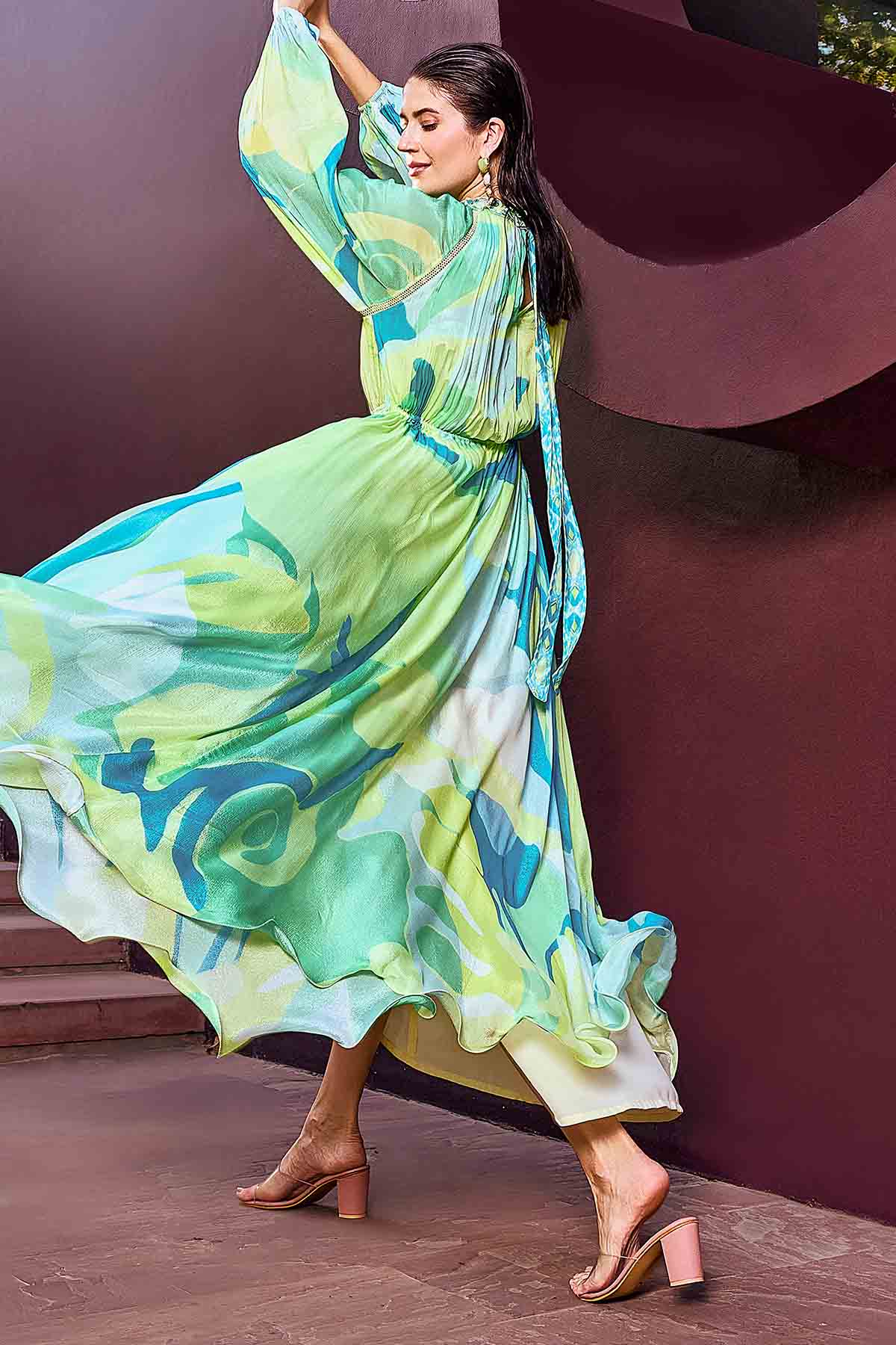 Green Chiffon Asymmetrical Dress