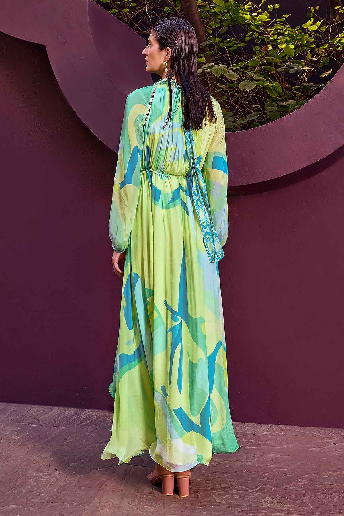 Green Chiffon Asymmetrical Dress