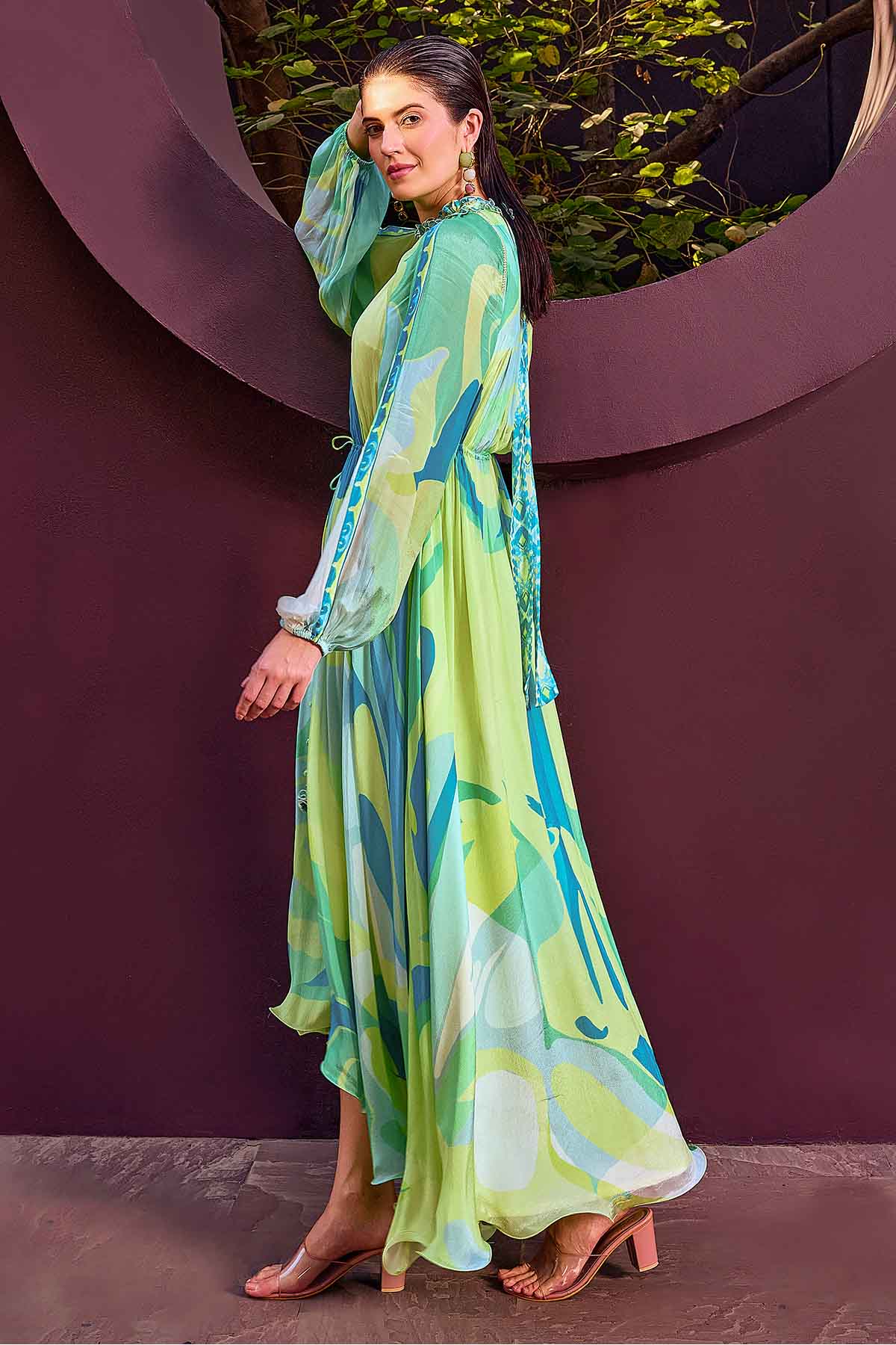 Green Chiffon Asymmetrical Dress