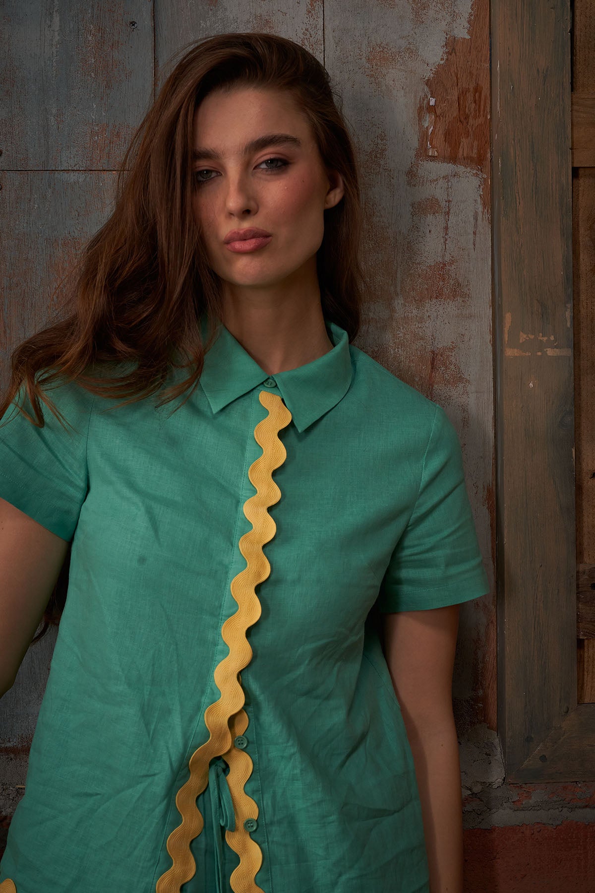 Green Collar Relaxed Fit Top