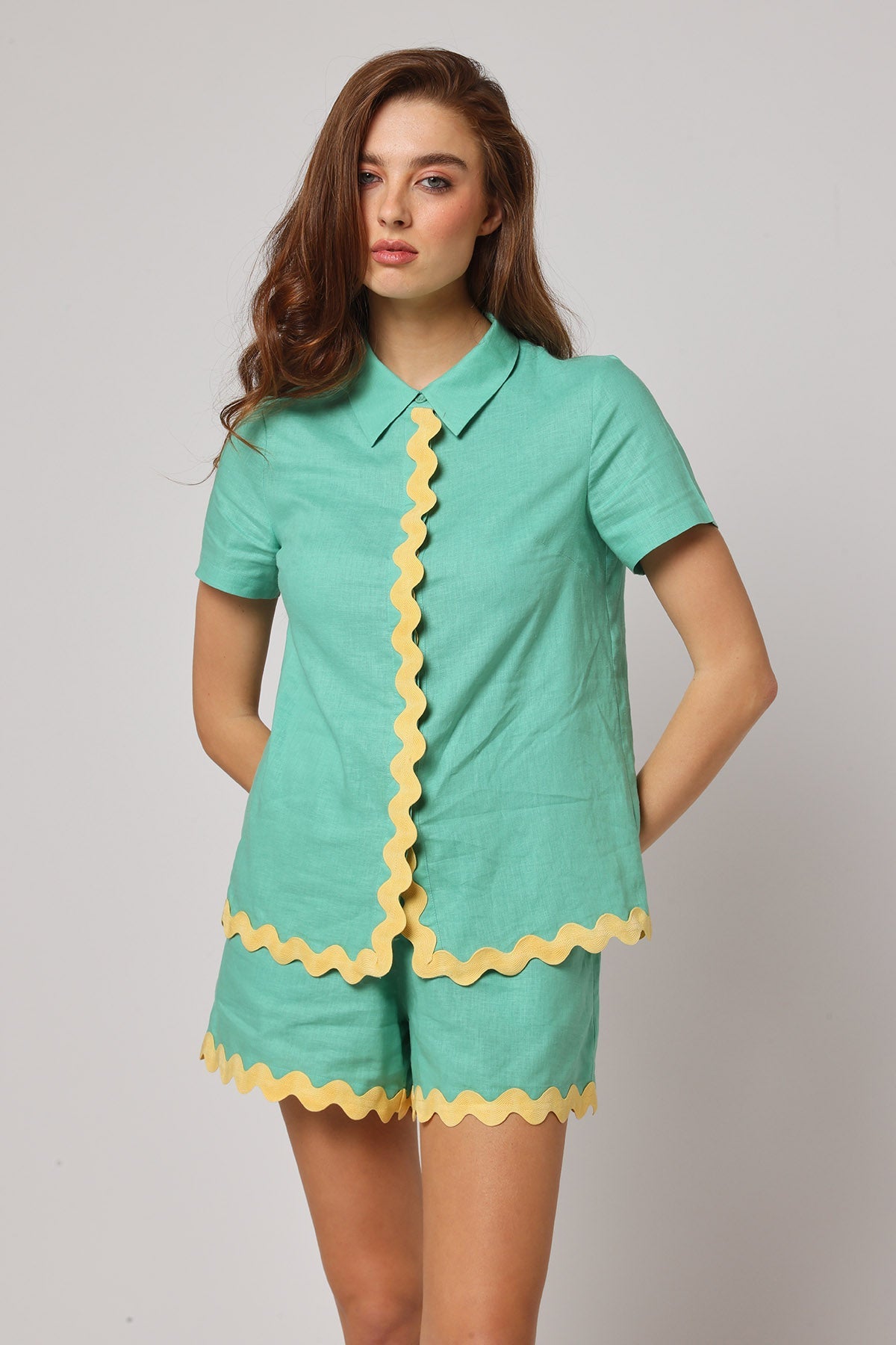 Buy Green Collar Relaxed Fit Top by Ashita Fernandes for Women online at ScrollnShops