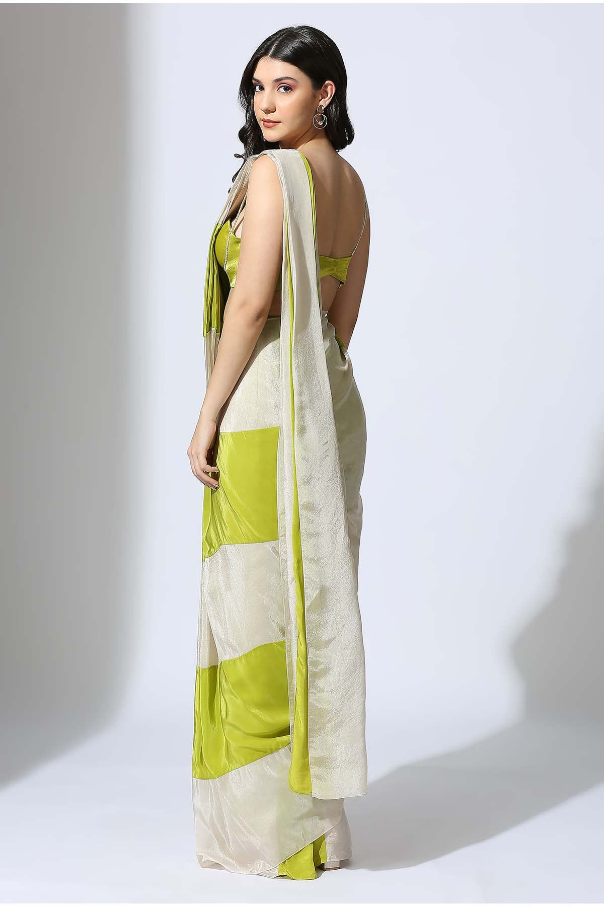 Green Colorblock Saree & Blouse
