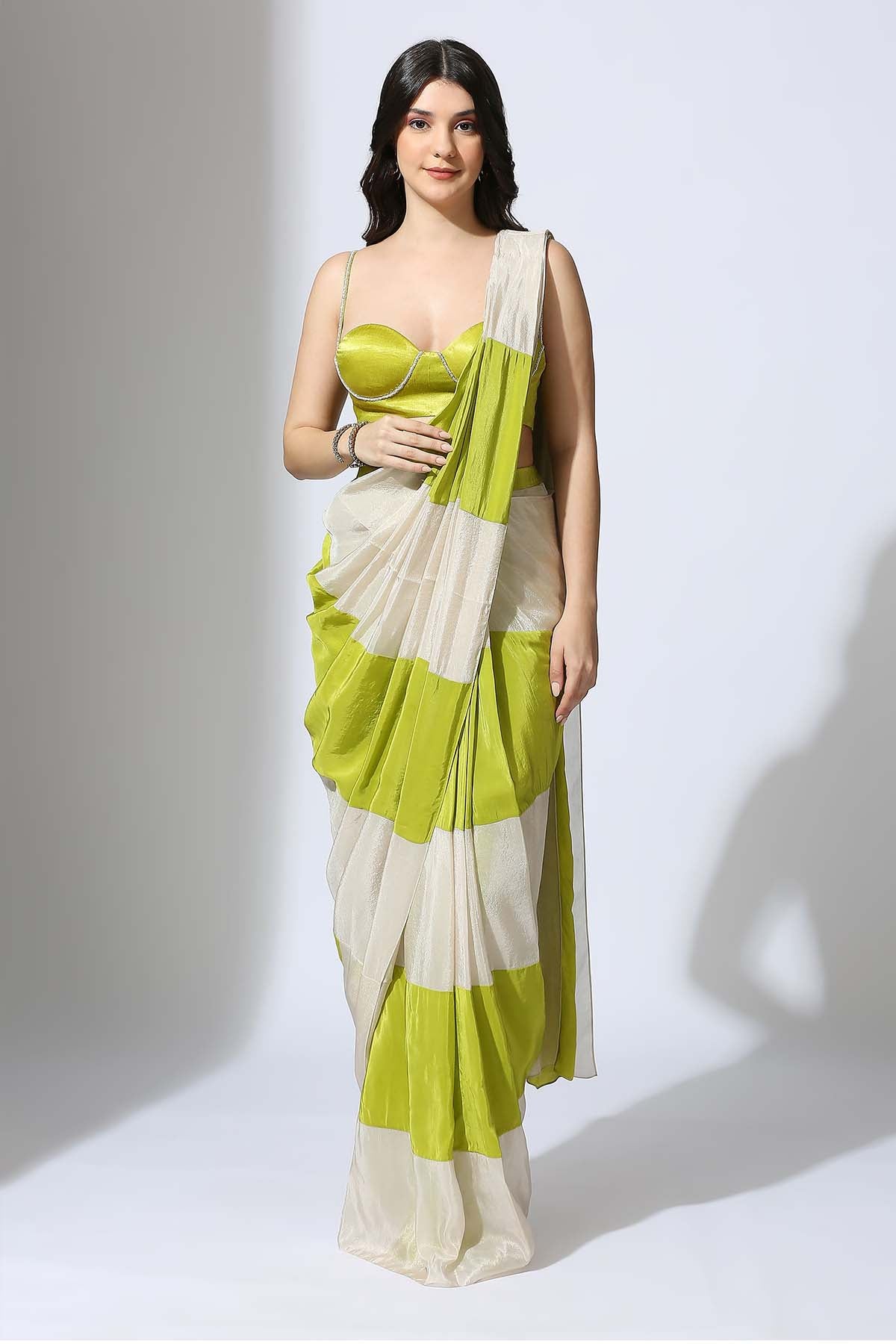 Buy Green Colorblock Saree & Blouse by Masumi Mewawalla for women online at ScrollnShops