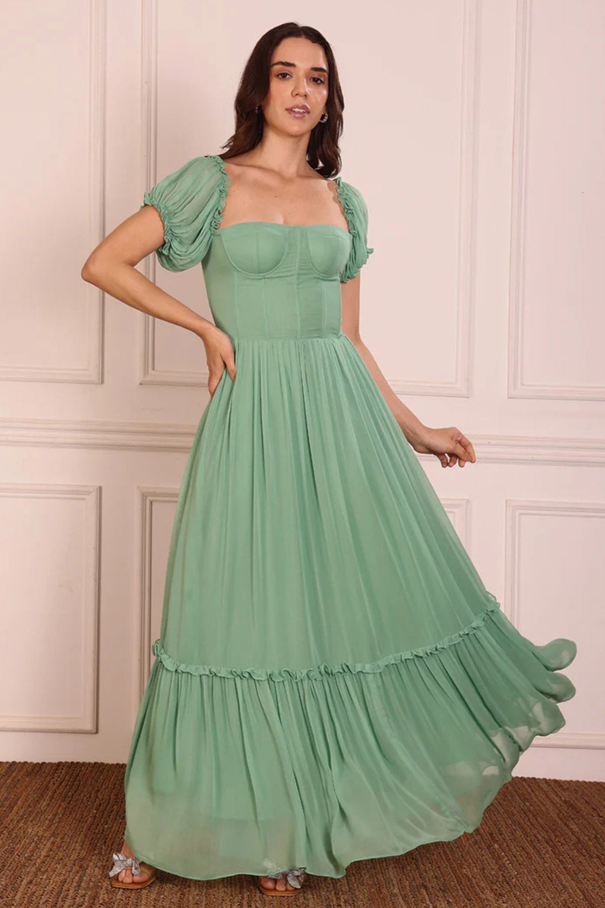 Green Corset Style Maxi Dress