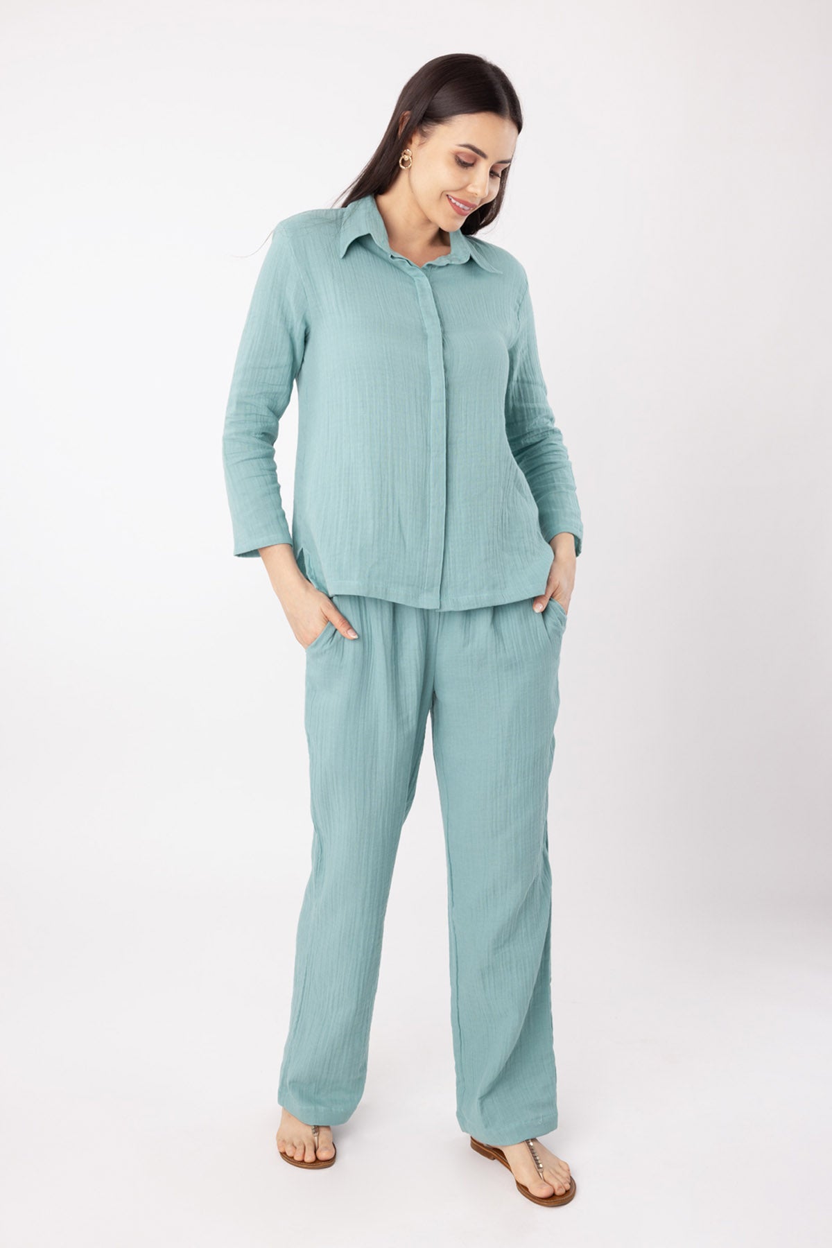 Buy Designer Green Cotton Blend Pyjama Set Online
