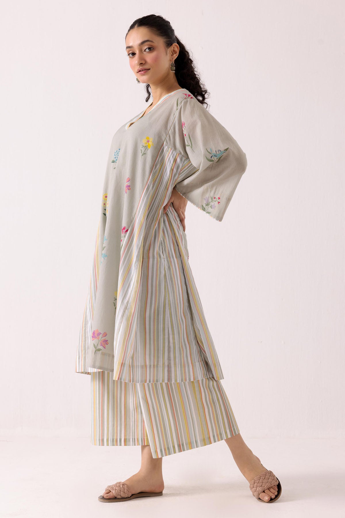 Green Cotton Choga Kurta Set