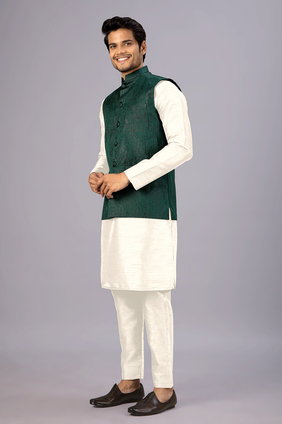 Green Cotton Embroidered Bundi